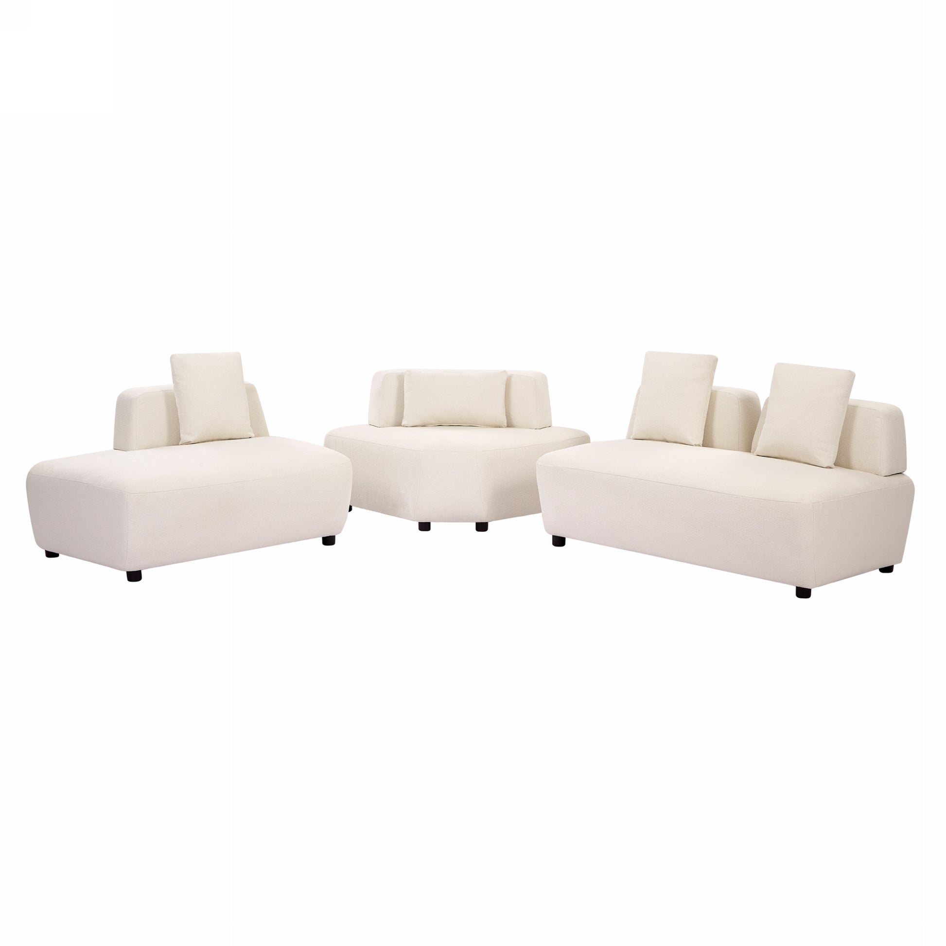 Contemporary 3 Piece Sectional Sofa Free Convertible Sofa With Four Removable Pillows For Living Room, Beige Beige Foam Boucle