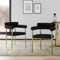 Woker Dining Chairs Set Of 2, Mid Century Modern Dining Chairs, Kitchen Dining Room Chairs, Round Boucle Backrest Sherpa Dining Chair With Brushed Bronze Metal Legs Iron Black Dining Room Foam Round Dining Chairs Foam Metal