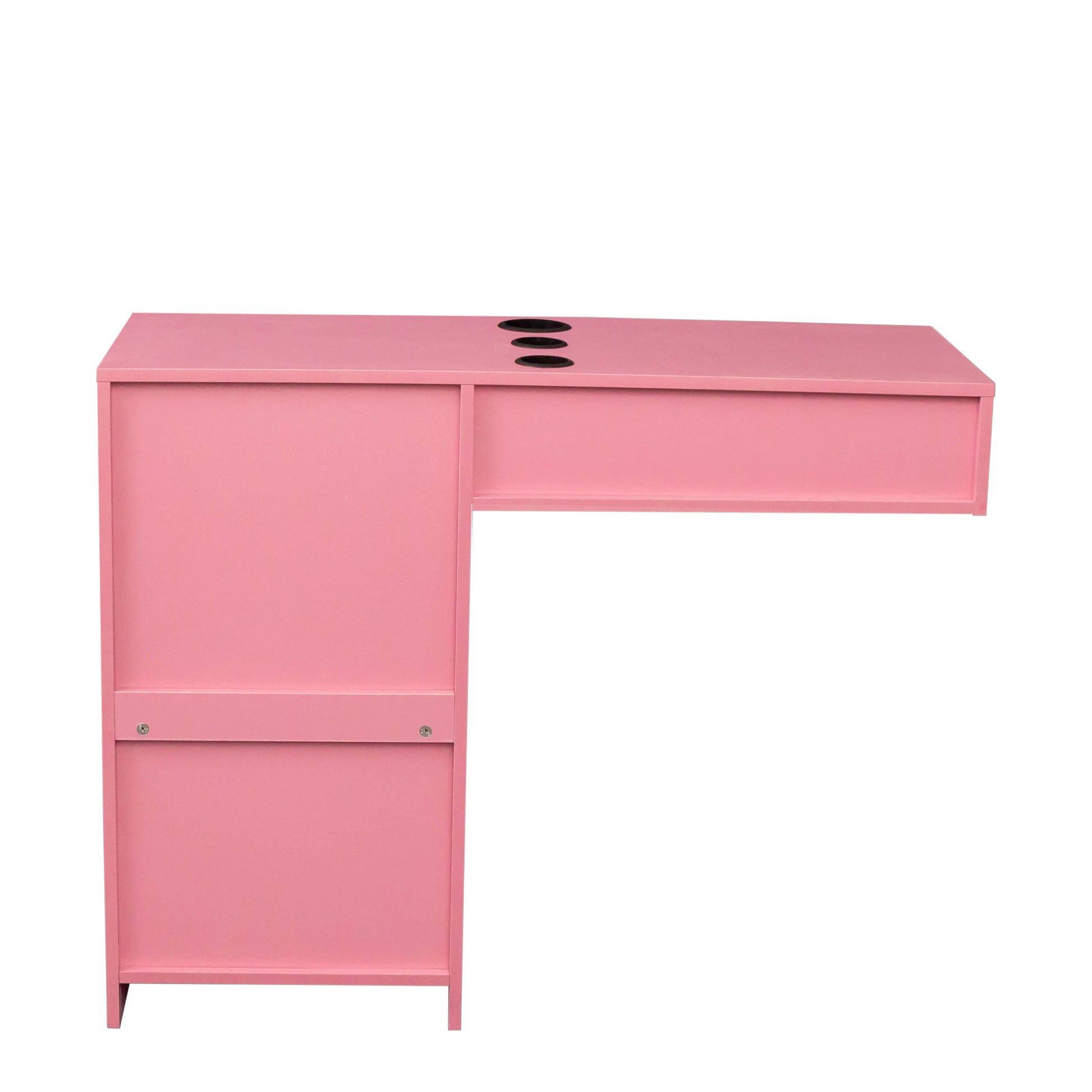 Wall Mount Barber Salon Station, Salon Storage Hair Stylist Equipment Set W Appliance Holders Lockable Drawers Storage Cabinet Pink Mdf