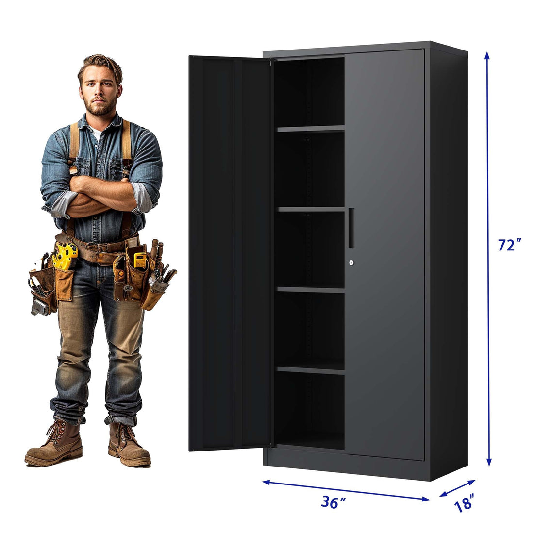 71"H Metal Garage Storage Cabinet, Black Tool Steel filing cabinets-3-4