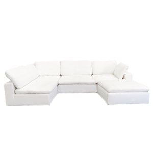 Harper Luxe White Sectional 5 Seat Configuration White Wood Linen 5 Seat