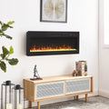 42 Inch Recessed Ultra Thin Tempered Glass Front Wall Mounted Electric Fireplace With Remote And Multi Color Flame & Emberbed, Led Light Heater Powder Coated Electric Antique Black Vent Free Yes Tempered Glass Sheet Metal Plastic