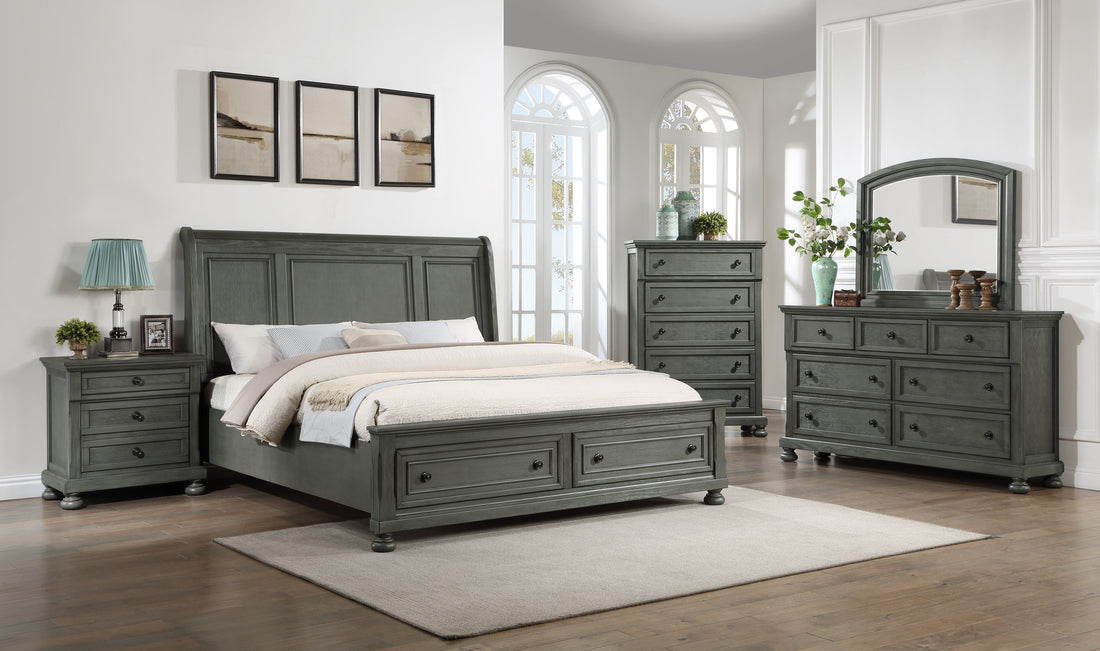 Jackson Modern Style 5Pc King Bedroom Set Made With Wood & Rustic Gray Finish Box Spring Not Required King Gray Wood Gray 5 Piece Set Bedroom Bed Included,Chest Included,Dresser Included,Mirror Included,Nightstand Included Contemporary,Traditional Solid