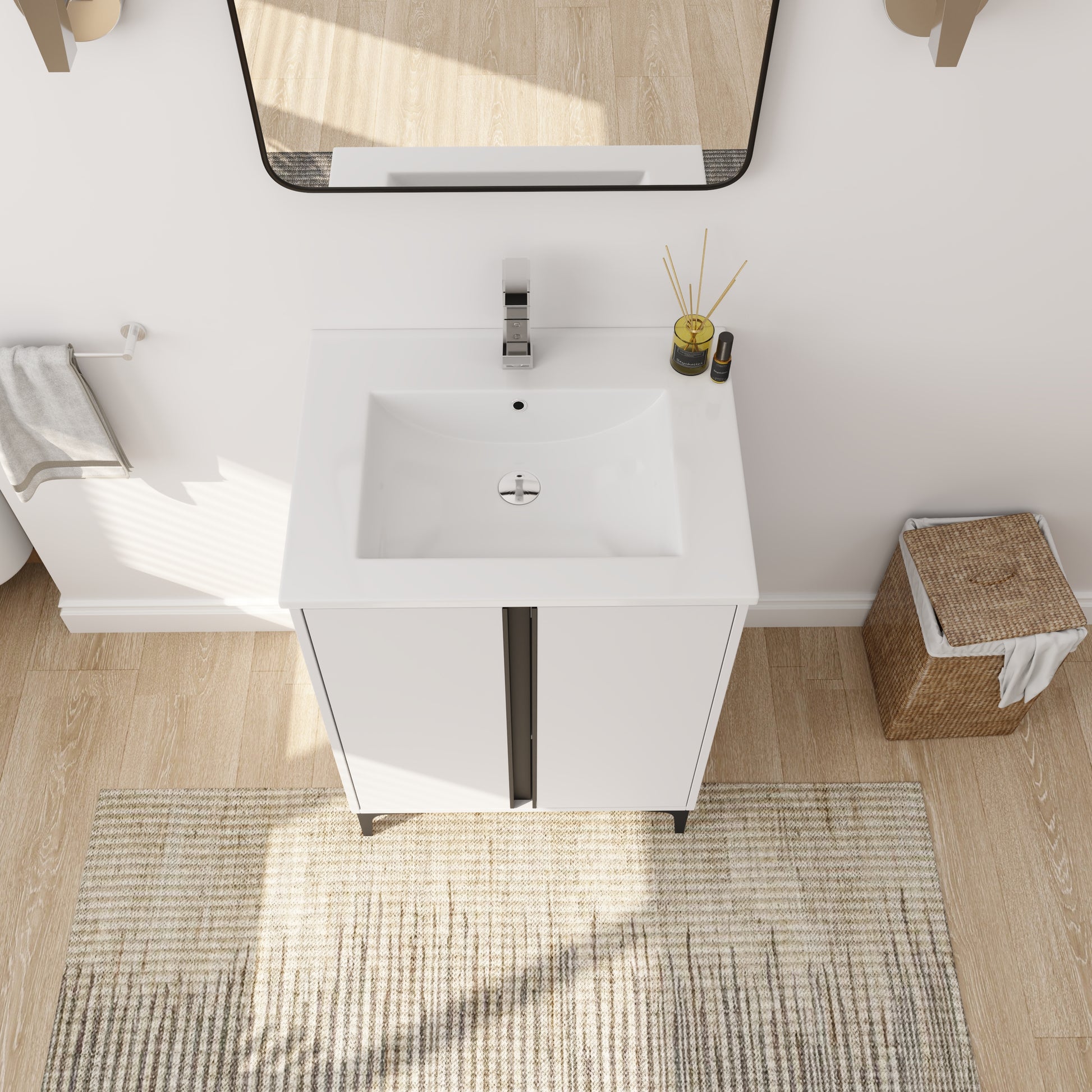 24" Freestanding Bathroom Vanity With Ceramic Sink Bvb06724Wh G Bl9060B White 2 Bathroom Freestanding Modern Plywood