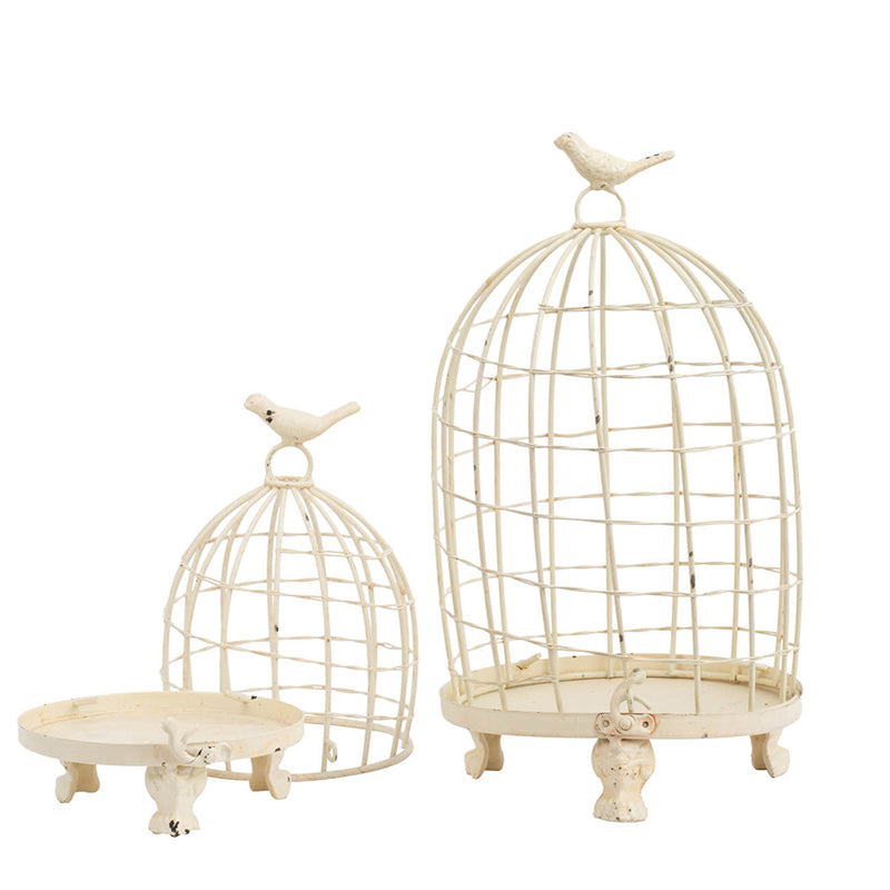 S 2 Stella Decorative Birdcages With Bird Finial Cream Iron