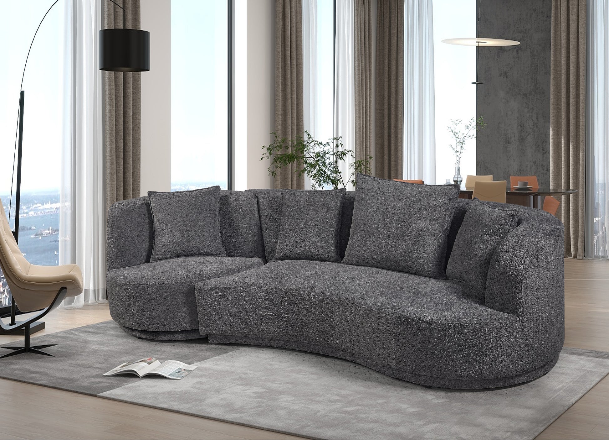 Liyasi Living Room Sofa Set With Luxury Teddy Fleece2 Seaterarmchair Swivel 360 Degree Grey Polyester Wood Primary Living Space Eucalyptus Foam Fabric 3 Seat