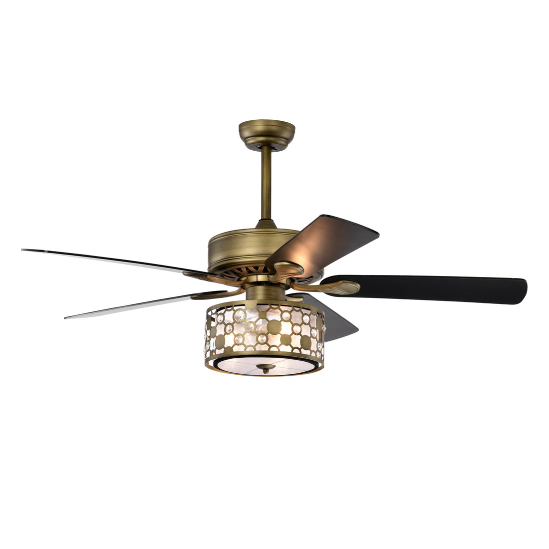 52Inch Antique Bronze Metal 3 Lights Crystal Ceiling Fan With 5 Wood Blades, Two Color Fan Blade, Ac Motor, Remote Control, Reversible Airflow, 3 Speed, Adjustable Height, Traditional Ceiling Fan Antique Brass American Design,American