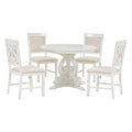 5 Piece Retro Functional Dining Set, 1 Extendable Table With A 16 Inch Leaf And 4 Upholstered Chairs For Dining Room And Kitchen Antique White Antique White Solid Wood