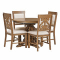 5 Piece Retro Functional Dining Set, 1 Extendable Table With A 16 Inch Leaf And 4 Upholstered Chairs For Dining Room And Kitchen Walnut Walnut Solid Wood