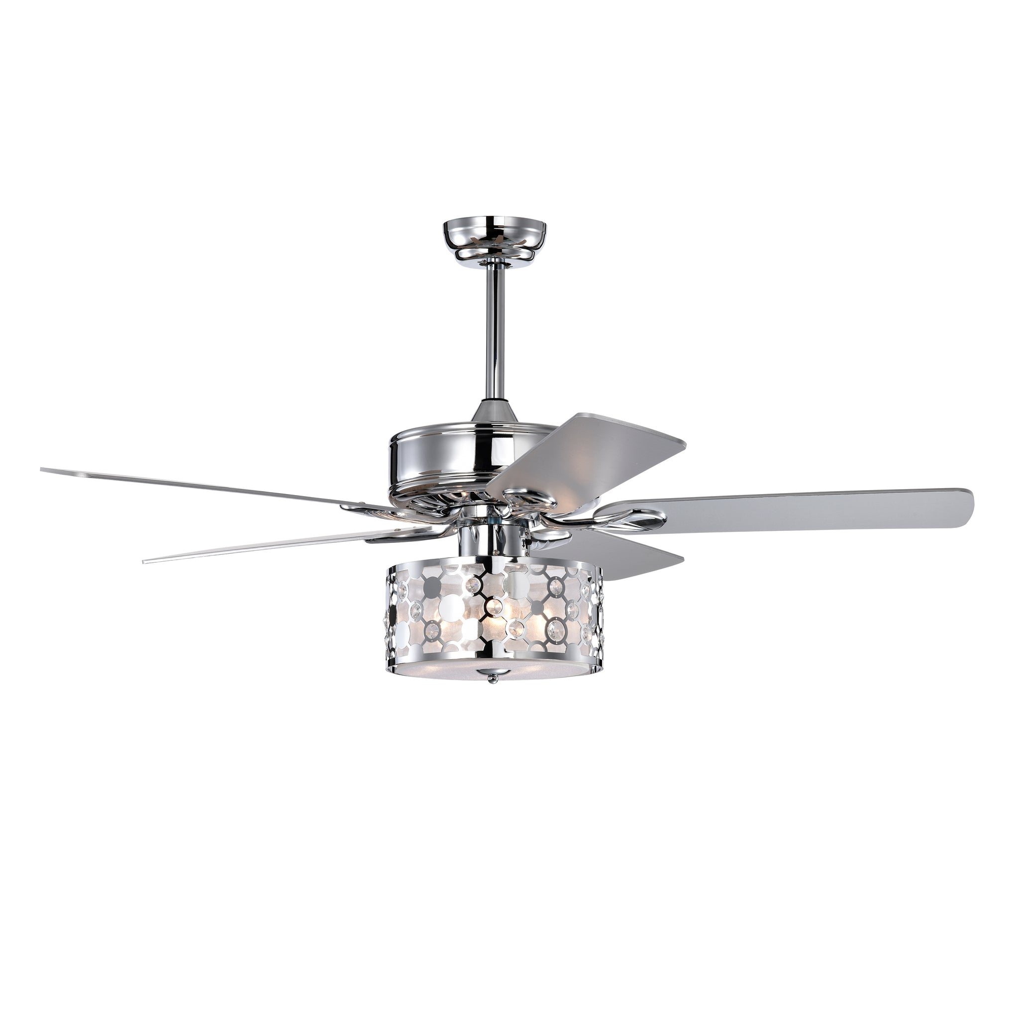 52" Elegant Ceiling Fan Light With Remote, Crystal Chandelier Fan 5 Chrome Reversible Wood Blades For Dinning Room Bedroom Living Room Chrome American Design,Farmhouse,Traditional Crystal Iron