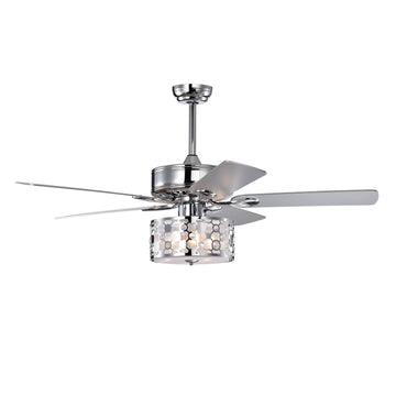 52" Elegant Ceiling Fan Light With Remote, Crystal Chandelier Fan 5 Chrome Reversible Wood Blades For Dinning Room Bedroom Living Room Chrome American Design,Farmhouse,Traditional Crystal Iron