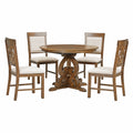 5 Piece Retro Functional Dining Set, 1 Extendable Table With A 16 Inch Leaf And 4 Upholstered Chairs For Dining Room And Kitchen Walnut Walnut Solid Wood