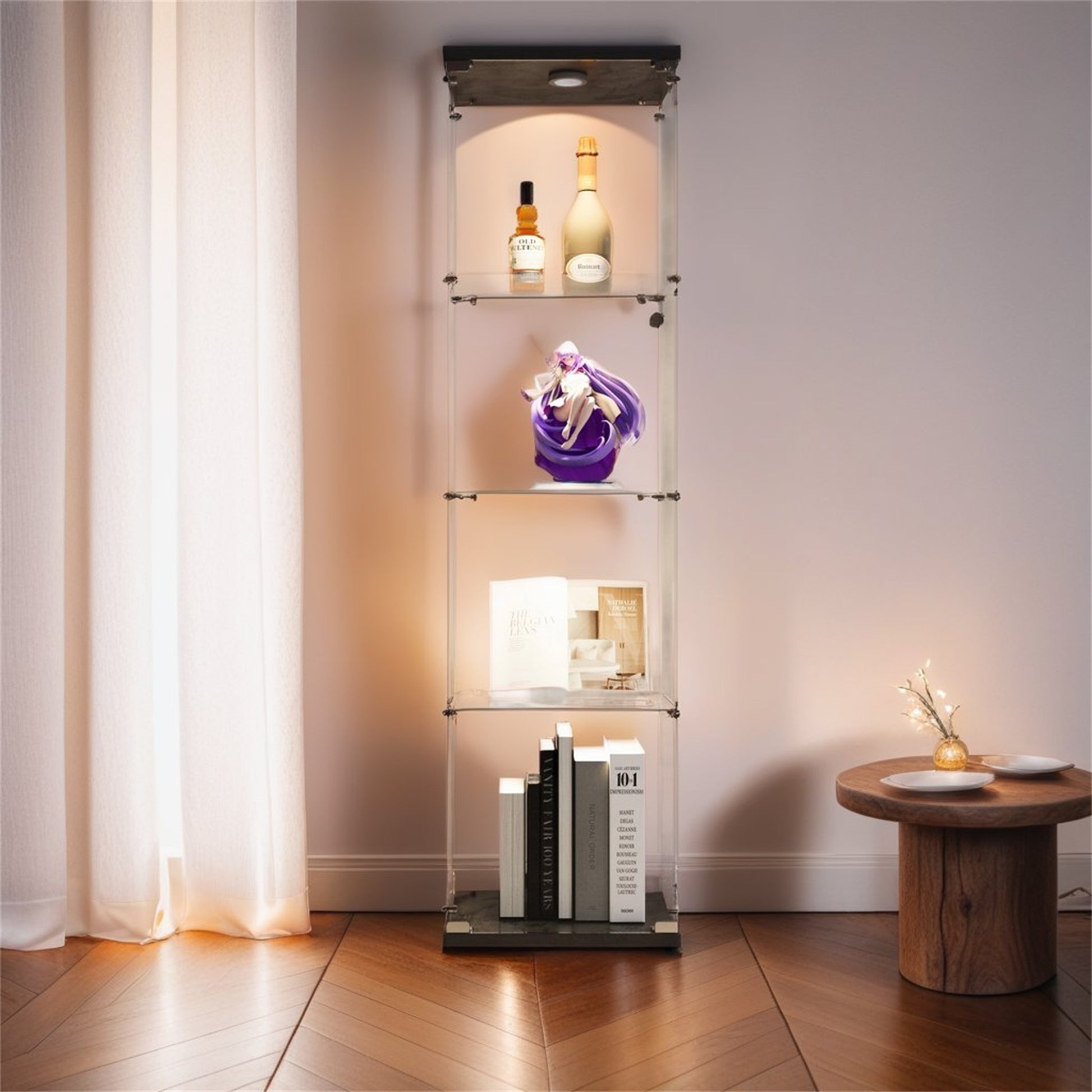 Lighted 4 Shelves Glass Cabinet Glass Display