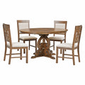 5 Piece Retro Functional Dining Set, 1 Extendable Table With A 16 Inch Leaf And 4 Upholstered Chairs For Dining Room And Kitchen Walnut Walnut Solid Wood