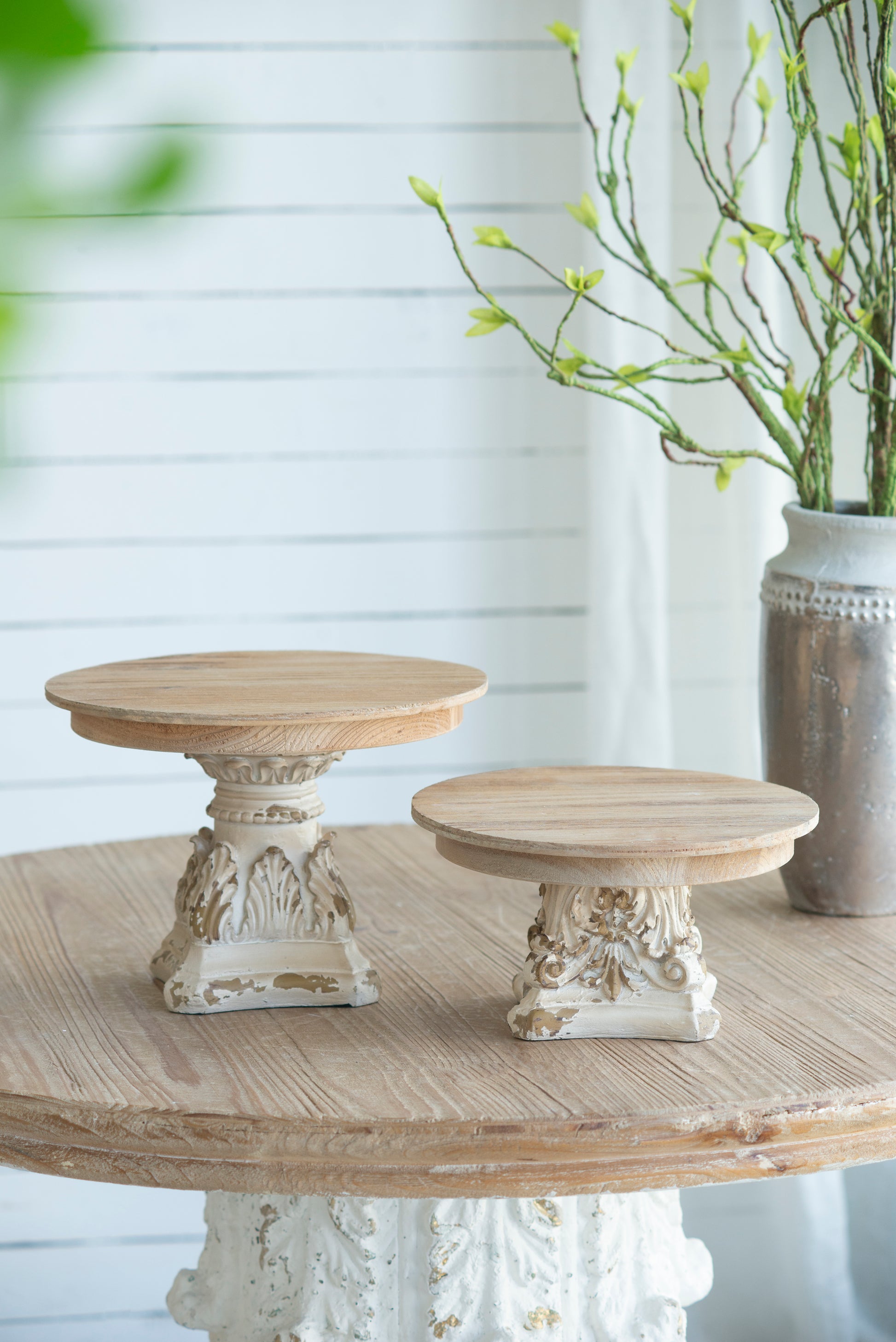 D10.5" X 7.5" Cake Stand, Wood Cake Plate With Magnesium Base Cream Brown Magnesium Oxide