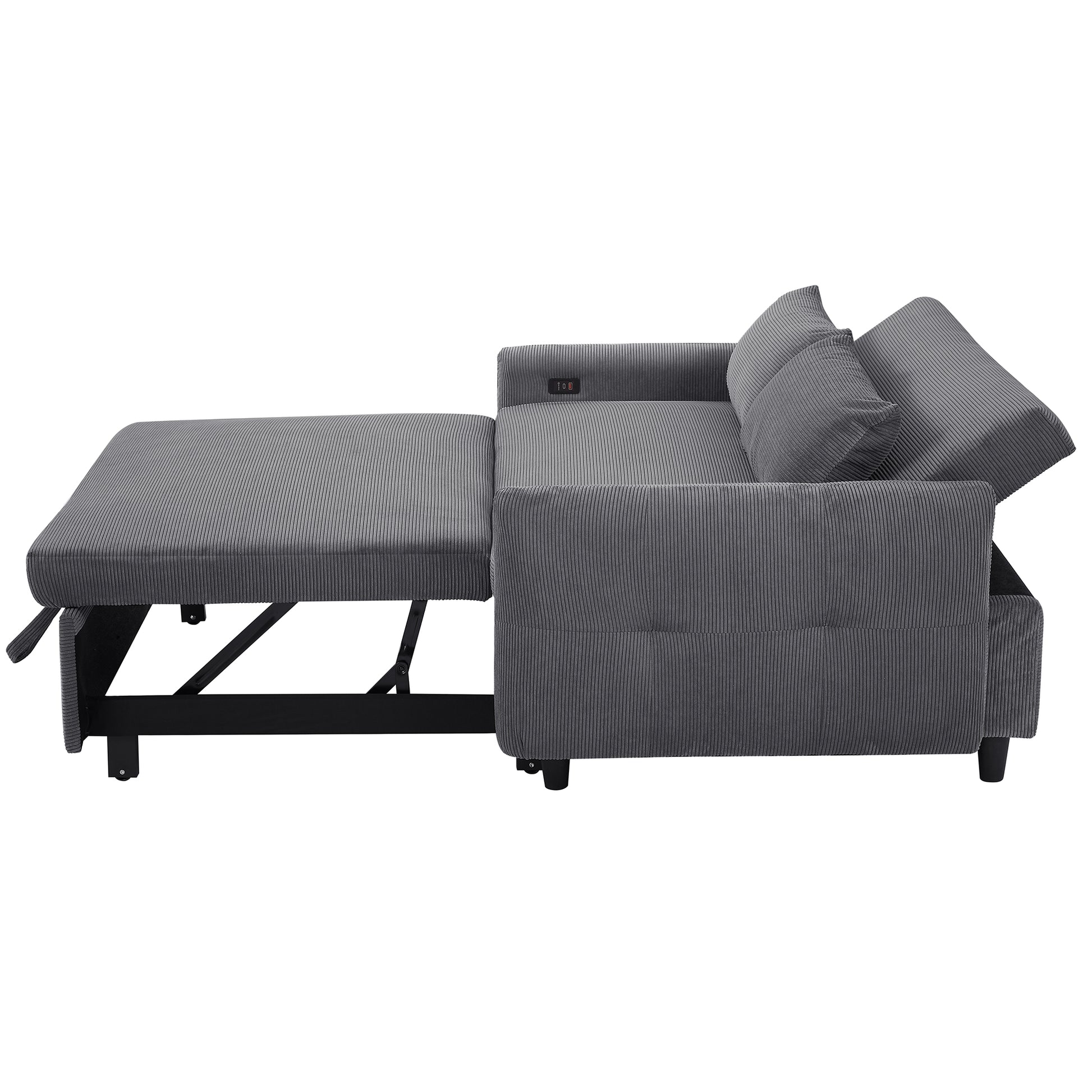 57.48" Pull Out Sofa Bed Convertible Couch 2 Seat Loveseat Sofa Modern Sleeper Sofa With Two Throw Pillows And Usb Ports For Living Room, Dark Grey Old Sku:Wf317760Aar Dark Grey Foam Corduroy 2 Seat
