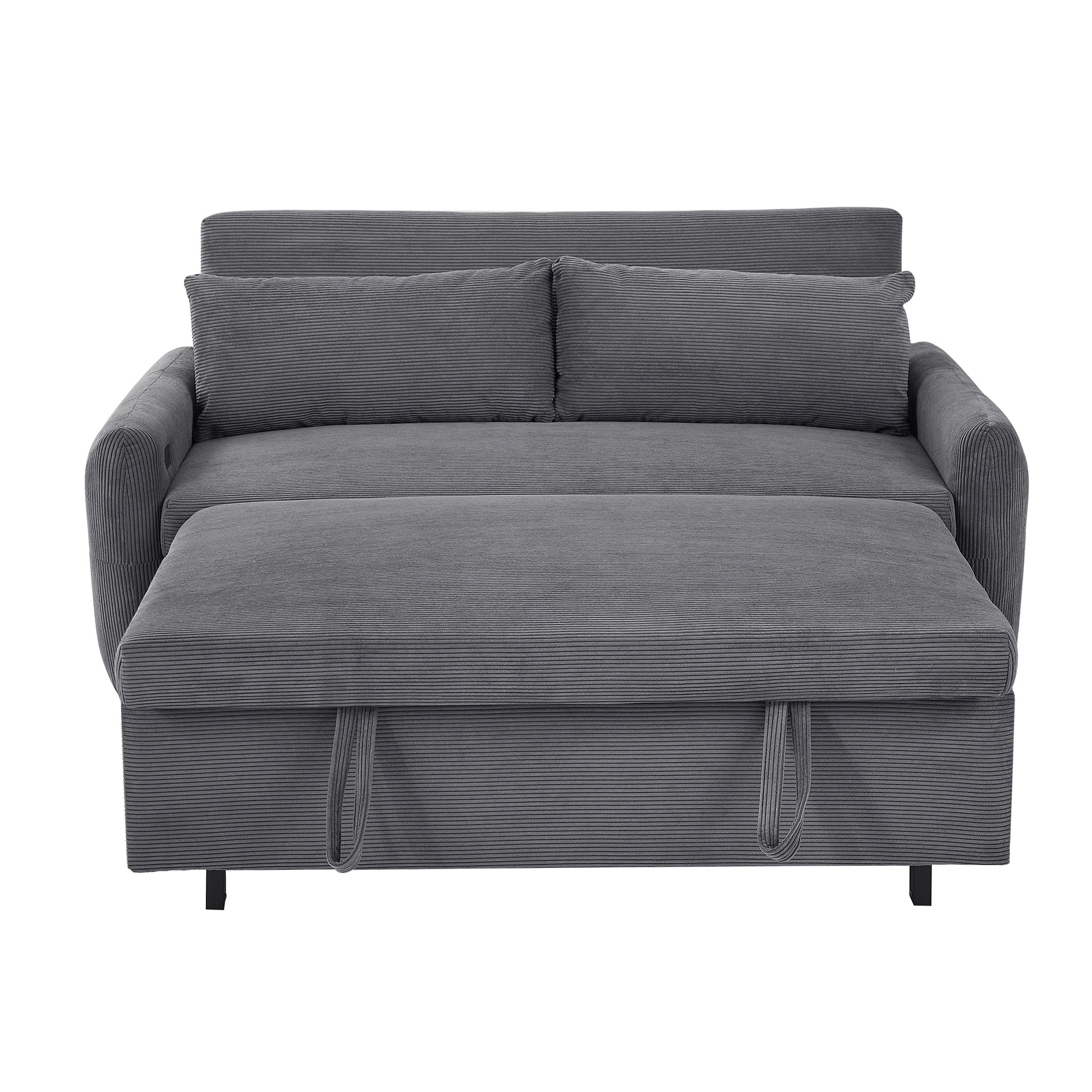 57.48" Pull Out Sofa Bed Convertible Couch 2 Seat Loveseat Sofa Modern Sleeper Sofa With Two Throw Pillows And Usb Ports For Living Room, Dark Grey Dark Grey Foam Corduroy