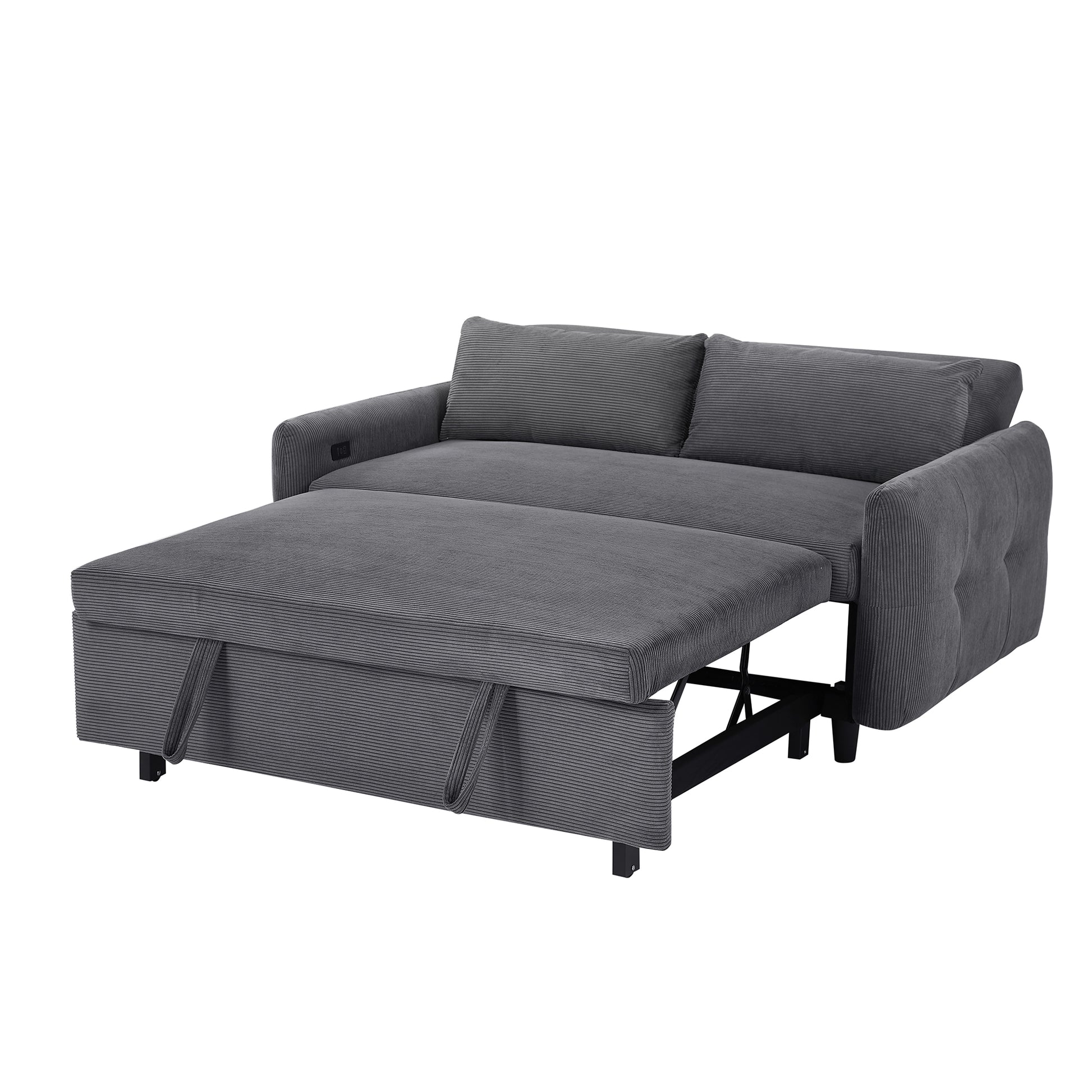 57.48" Pull Out Sofa Bed Convertible Couch 2 Seat Loveseat Sofa Modern Sleeper Sofa With Two Throw Pillows And Usb Ports For Living Room, Dark Grey Old Sku:Wf317760Aar Dark Grey Foam Corduroy 2 Seat