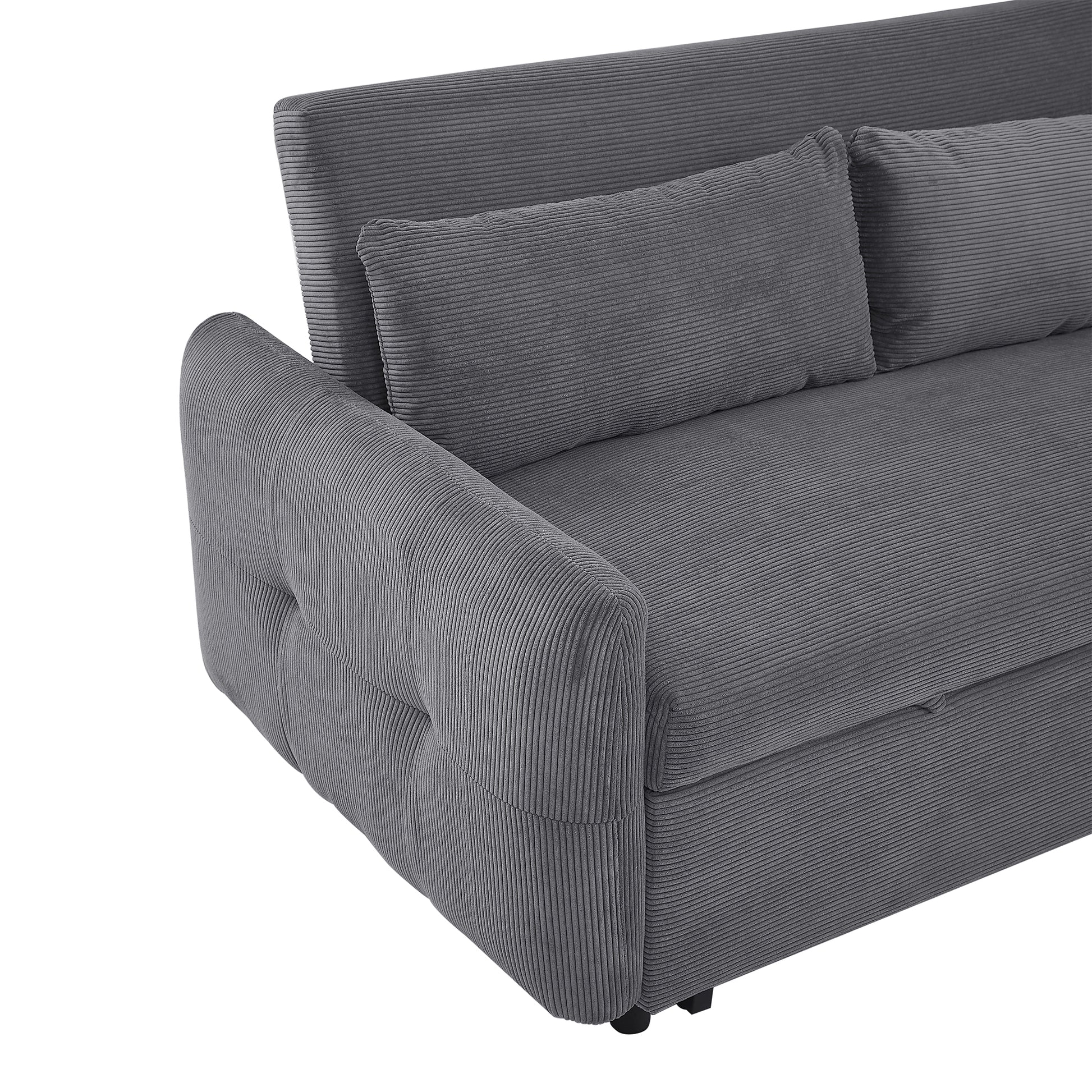 57.48" Pull Out Sofa Bed Convertible Couch 2 Seat Loveseat Sofa Modern Sleeper Sofa With Two Throw Pillows And Usb Ports For Living Room, Dark Grey Old Sku:Wf317760Aar Dark Grey Foam Corduroy 2 Seat