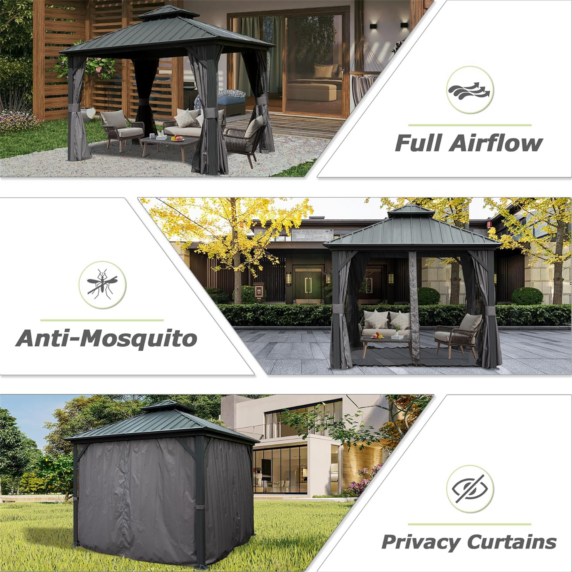 10' X 10' Hardtop Gazebo, Aluminum Metal Gazebo With Galvanized Steel Double Roof Canopy, Curtain And Netting, Permanent Gazebo Pavilion For Patio, Backyard, Deck, Lawn Gray Aluminum