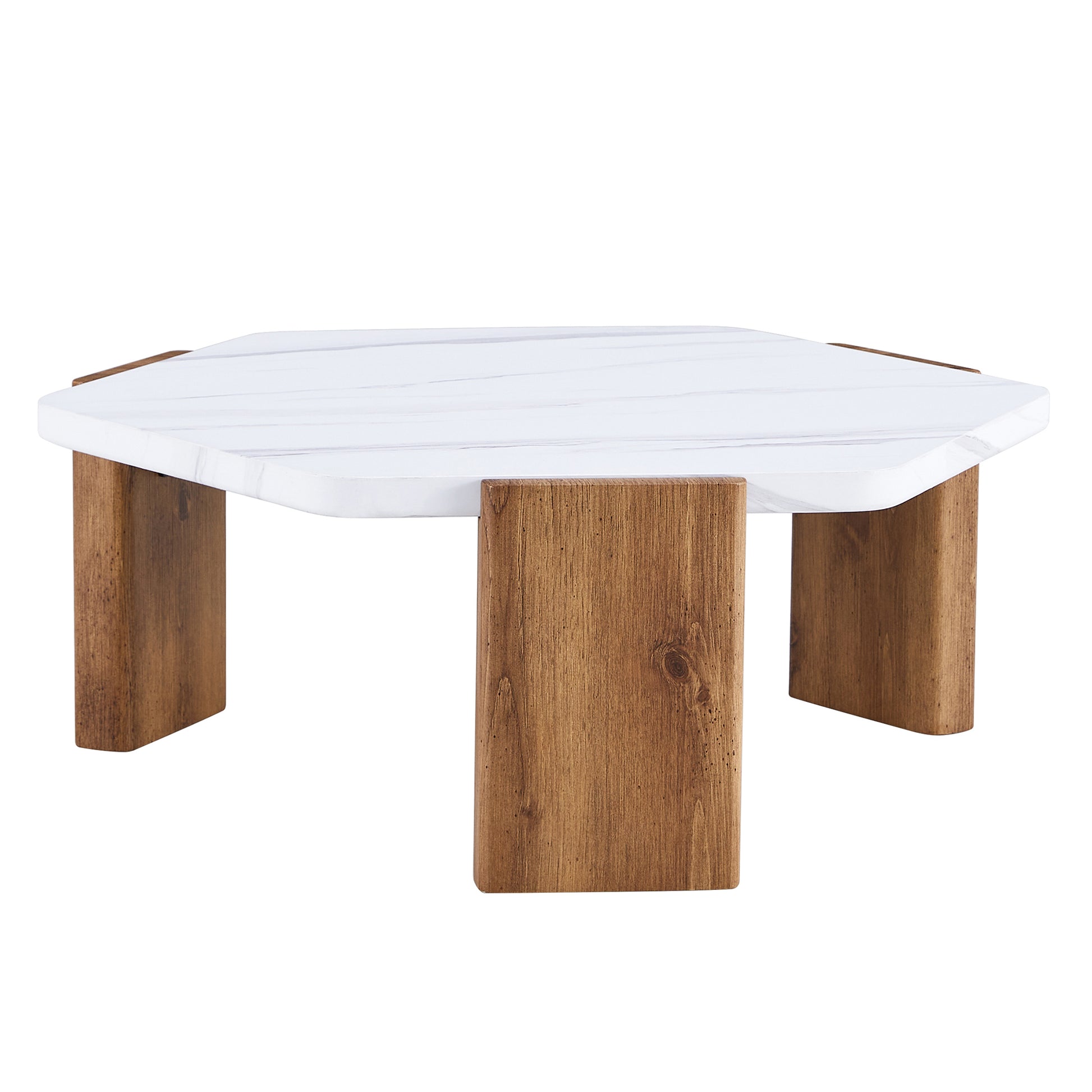 Modern Practical Mdf Coffee Table With White Tabletop And Wooden Toned Legs. Suitable For Living Rooms And Guest Rooms. White Mdf