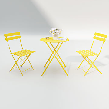 3 Pieces Patio Bistro Balcony Metail Chair Table Set Yellow Yes Yellow Rust Resistant Frame Fade Resistant Cushion Foam Metal