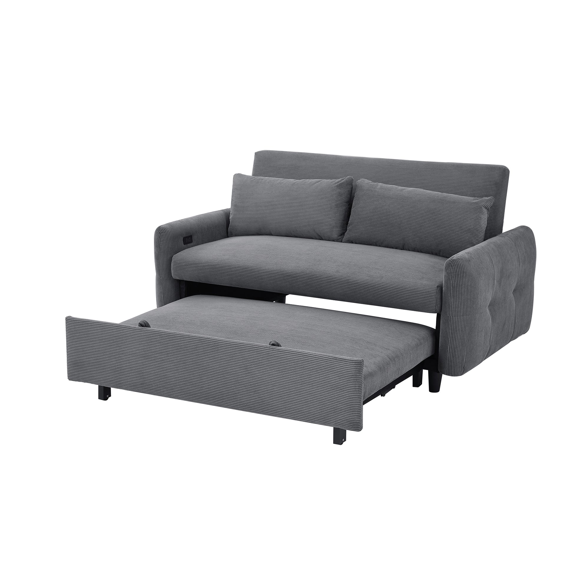 57.48" Pull Out Sofa Bed Convertible Couch 2 Seat Loveseat Sofa Modern Sleeper Sofa With Two Throw Pillows And Usb Ports For Living Room, Dark Grey Old Sku:Wf317760Aar Dark Grey Foam Corduroy 2 Seat