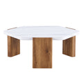 Modern Practical Mdf Coffee Table With White Tabletop And Wooden Toned Legs. Suitable For Living Rooms And Guest Rooms. White Mdf