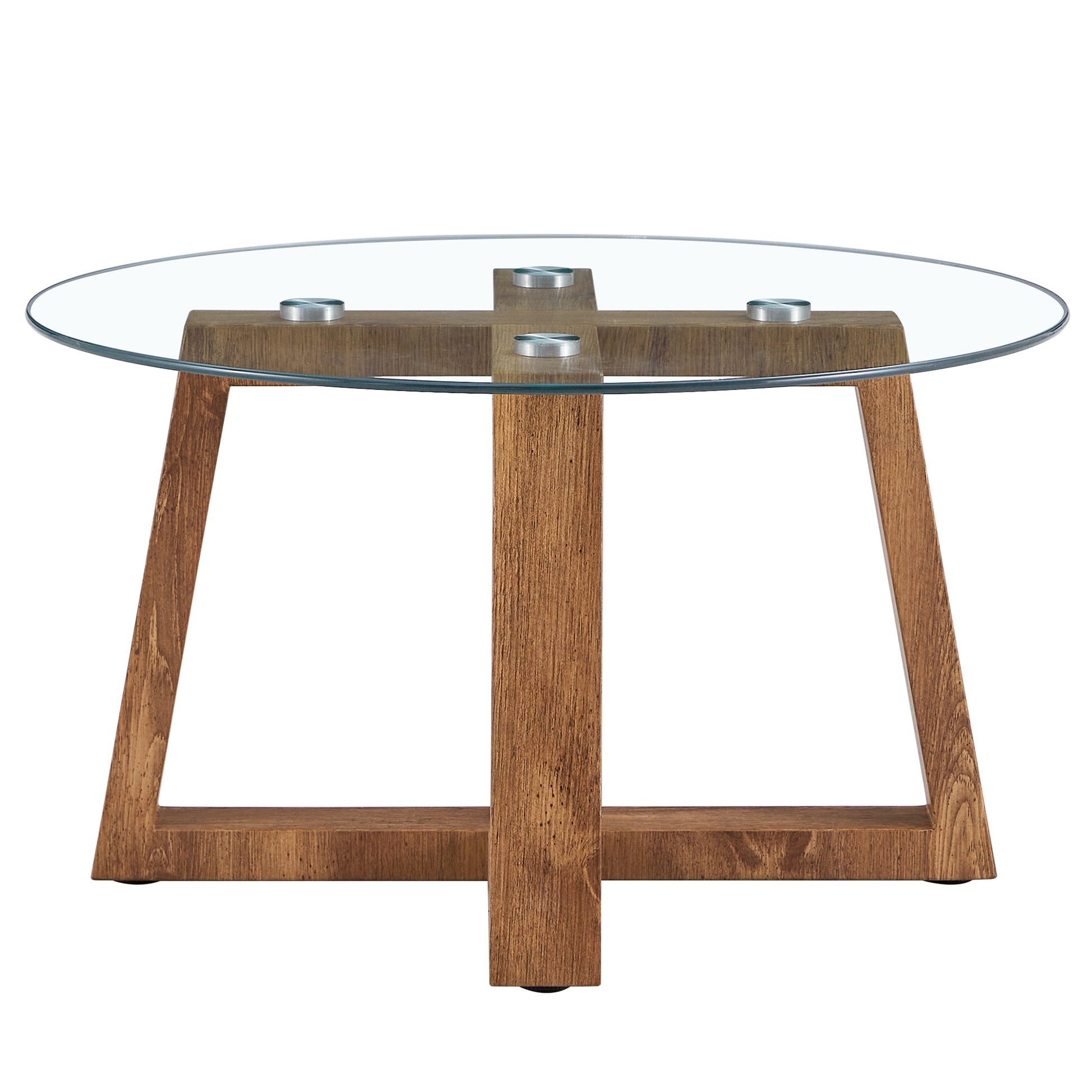 Modern Practical Circular Coffee And Tea Tables. Made Of Transparent Tempered Glass Tabletop And Wood Colored Mdf Material. Suitable For Living Rooms And Bedrooms.31.5"*31.5"*17.7" Natural Wood Mdf Glass