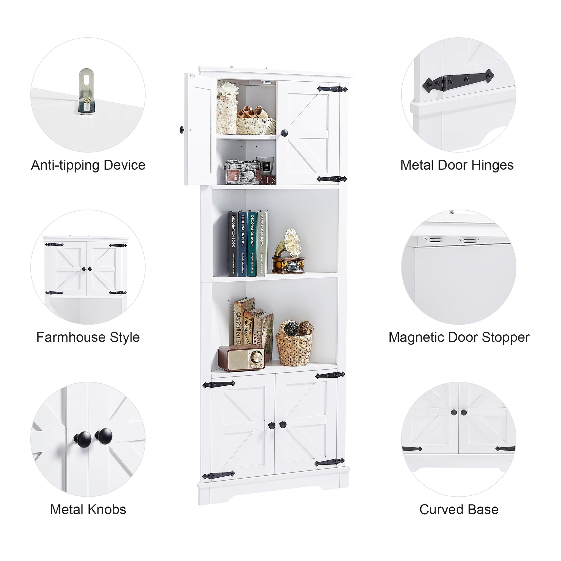 Tall Bathroom Storage Cabinet, Corner Cabinet with white-mdf