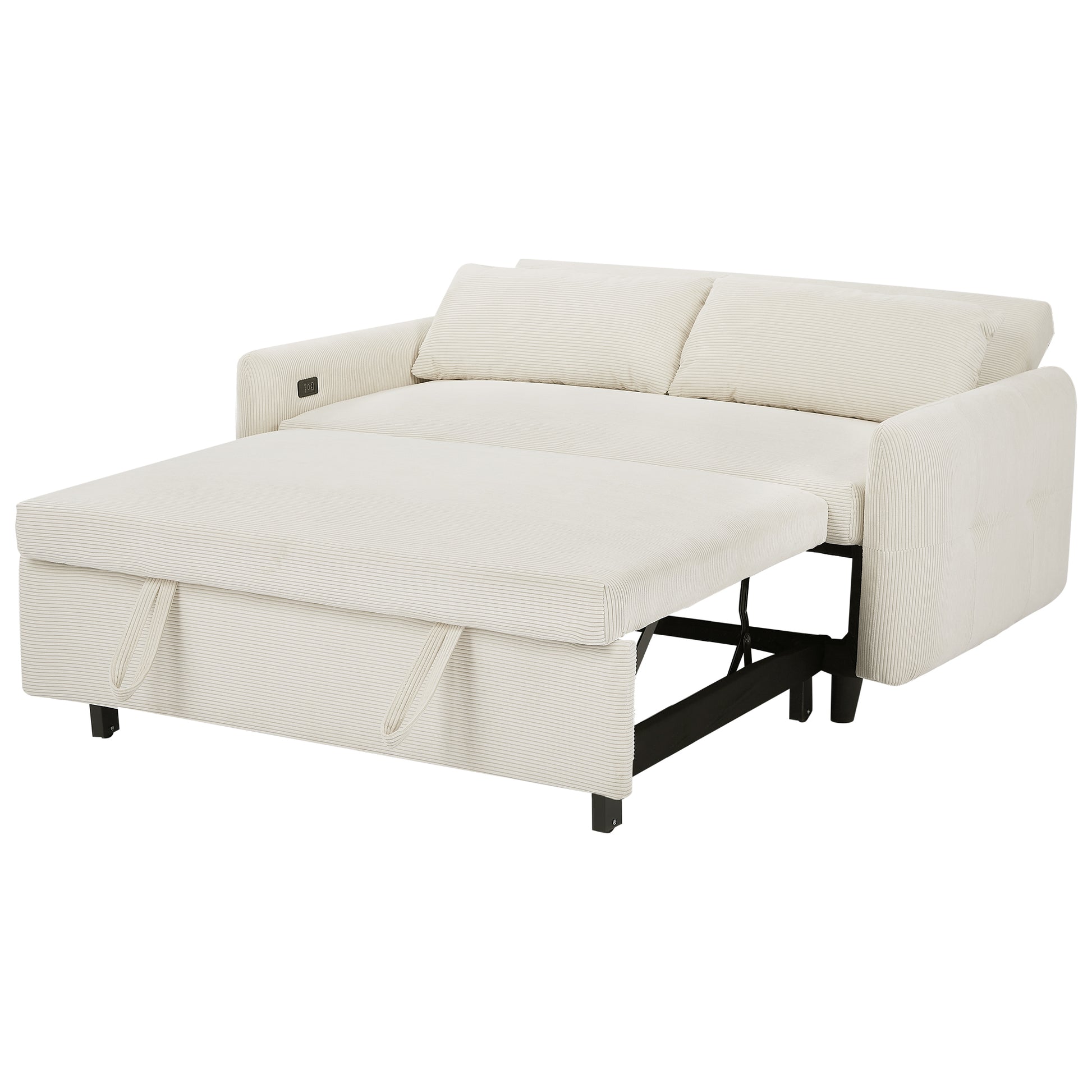 57.48" Pull Out Sofa Bed Convertible Couch 2 Seat Loveseat Sofa Modern Sleeper Sofa With Two Throw Pillows And Usb Ports For Living Room, Beige Beige Foam Corduroy