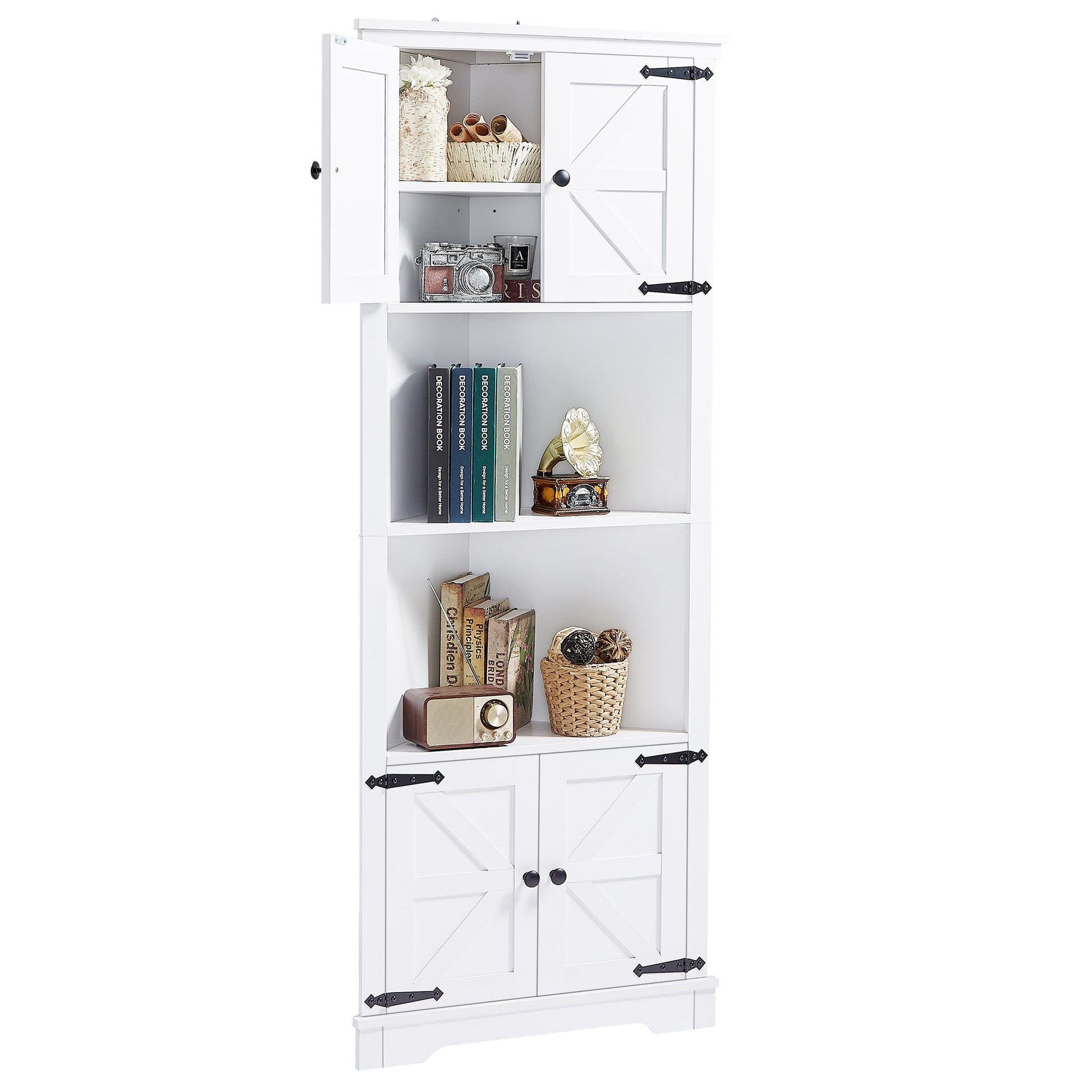 Tall Bathroom Storage Cabinet, Corner Cabinet with white-mdf