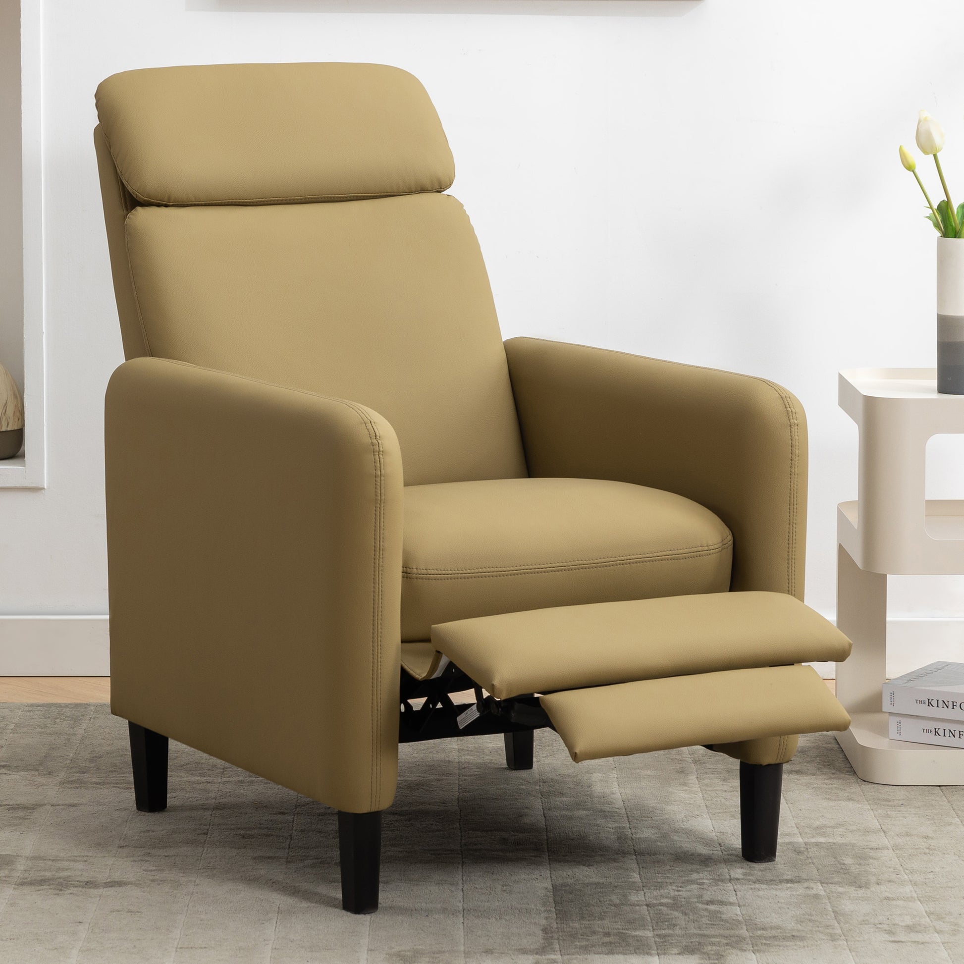 Modern Artistic Color Design Adjustable Recliner Chair Pu Leather For Living Room Bedroom Home Theater, Mustard Green Mustard Pu Leather