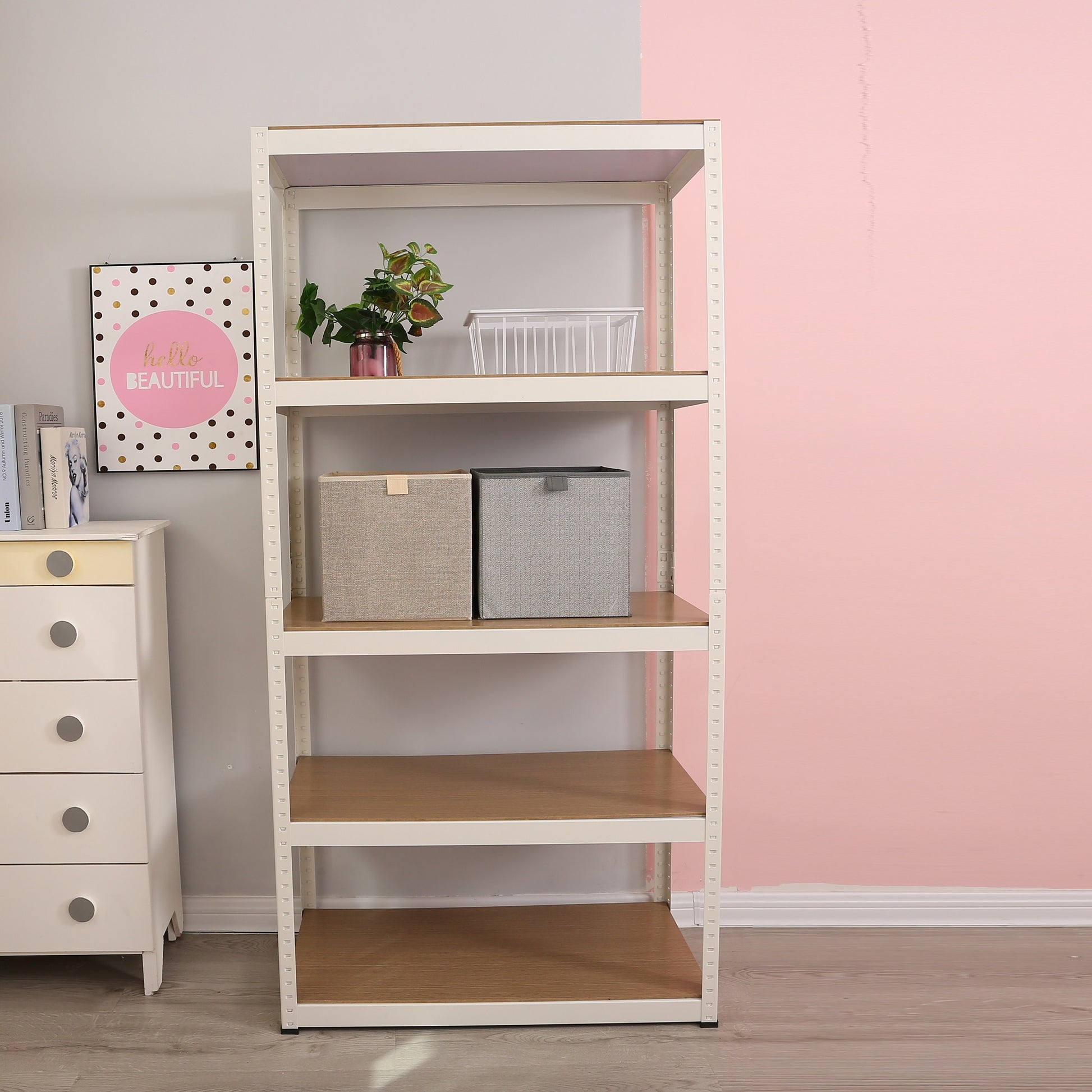 Storage Shelves 5 Tier Adjustable Garage Storage Shelving, Heavy Duty Metal Storage Utility Rack Shelf Unit For Warehouse Pantry Closet Kitchen, 23.6" X 15.7" X 47.2", White White Steel