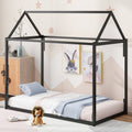 Metal House Shape Platform Bed, Twin Black Metal