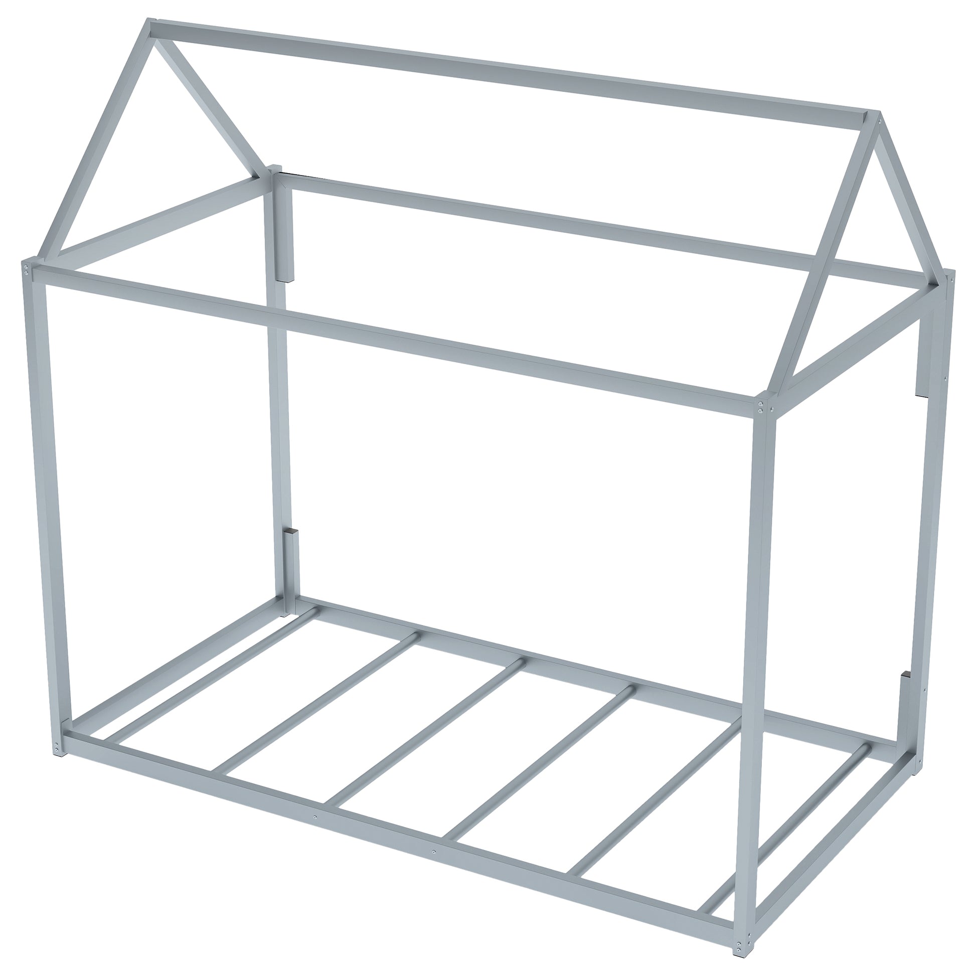 Metal House Shape Platform Bed, Twin Silver Metal