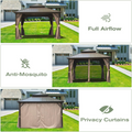 10' X 12' Hardtop Gazebo, Aluminum Metal Gazebo With Galvanized Steel Double Roof Canopy, Curtain And Netting, Permanent Gazebo Pavilion For Party, Wedding, Outdoor Dining, Brown Brown Aluminum