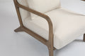 Mid Century Modern Accent Chair With Wood Frame, Upholstered Living Room Chairs With Waist Cushion, Reading Armchair For Bedroom Sunroom White Cotton Velvet