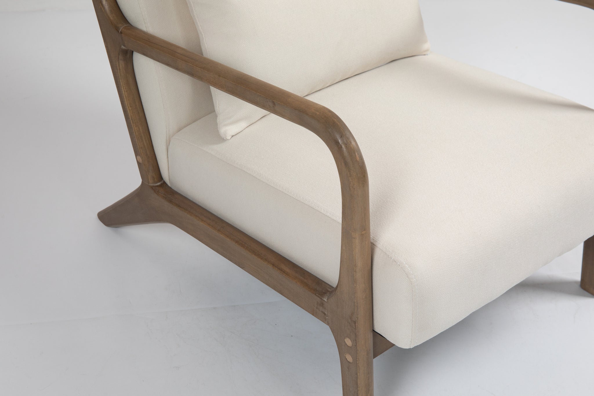 Mid Century Modern Accent Chair with Wood Frame white-cotton-pu leather