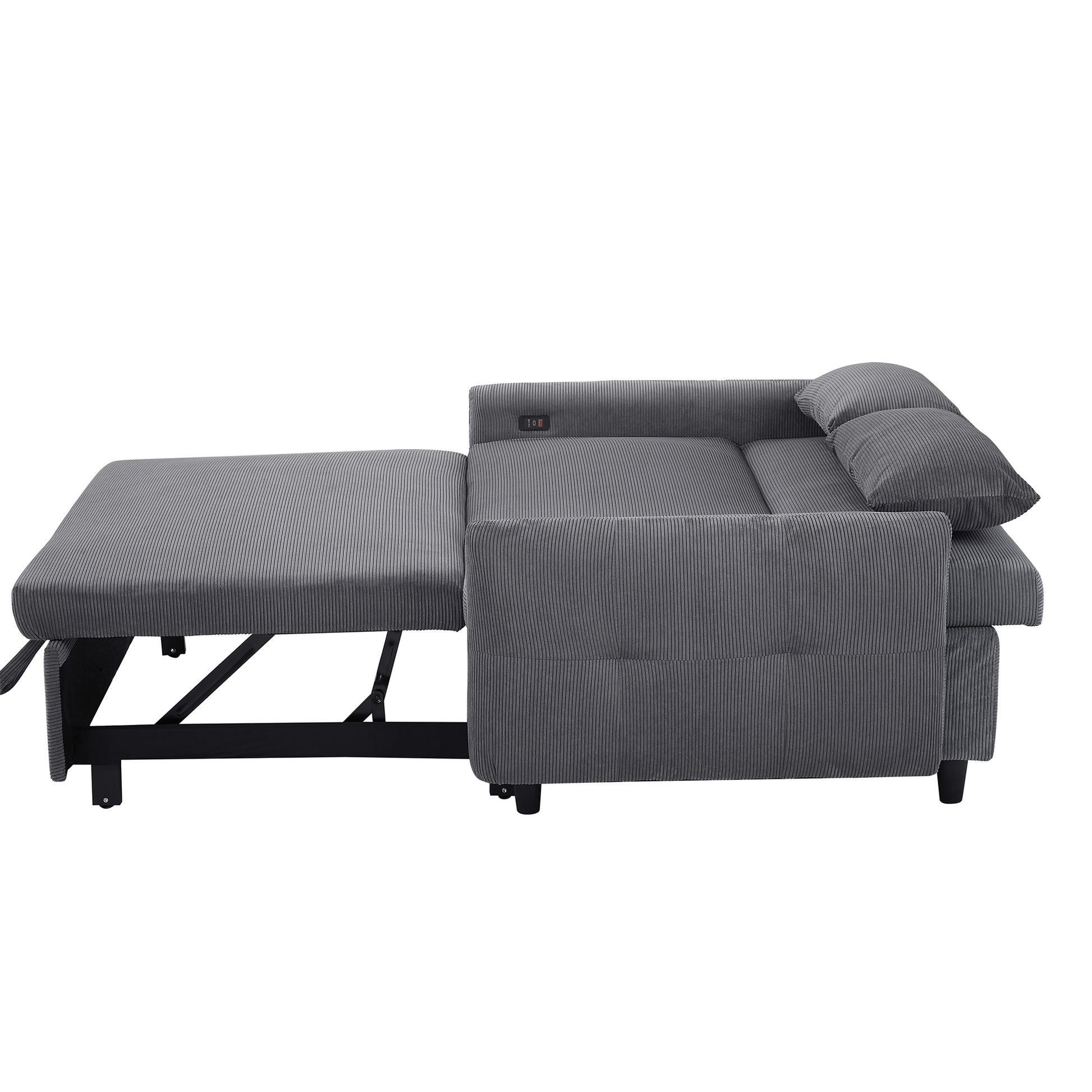 57.48" Pull Out Sofa Bed Convertible Couch 2 Seat Loveseat Sofa Modern Sleeper Sofa With Two Throw Pillows And Usb Ports For Living Room, Dark Grey Old Sku:Wf317760Aar Dark Grey Foam Corduroy 2 Seat