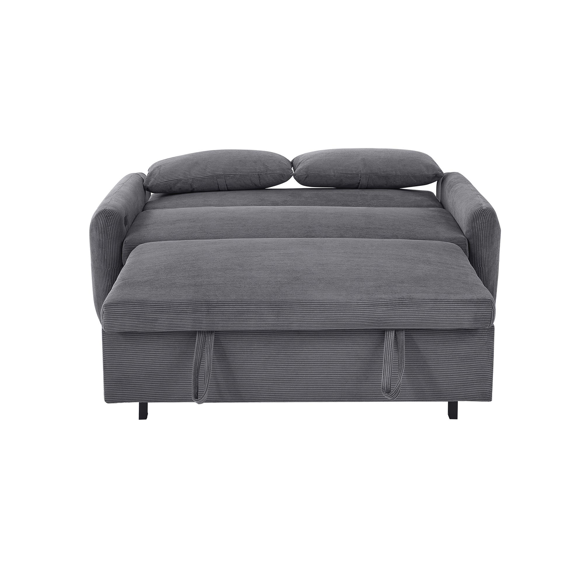 57.48" Pull Out Sofa Bed Convertible Couch 2 Seat Loveseat Sofa Modern Sleeper Sofa With Two Throw Pillows And Usb Ports For Living Room, Dark Grey Old Sku:Wf317760Aar Dark Grey Foam Corduroy 2 Seat