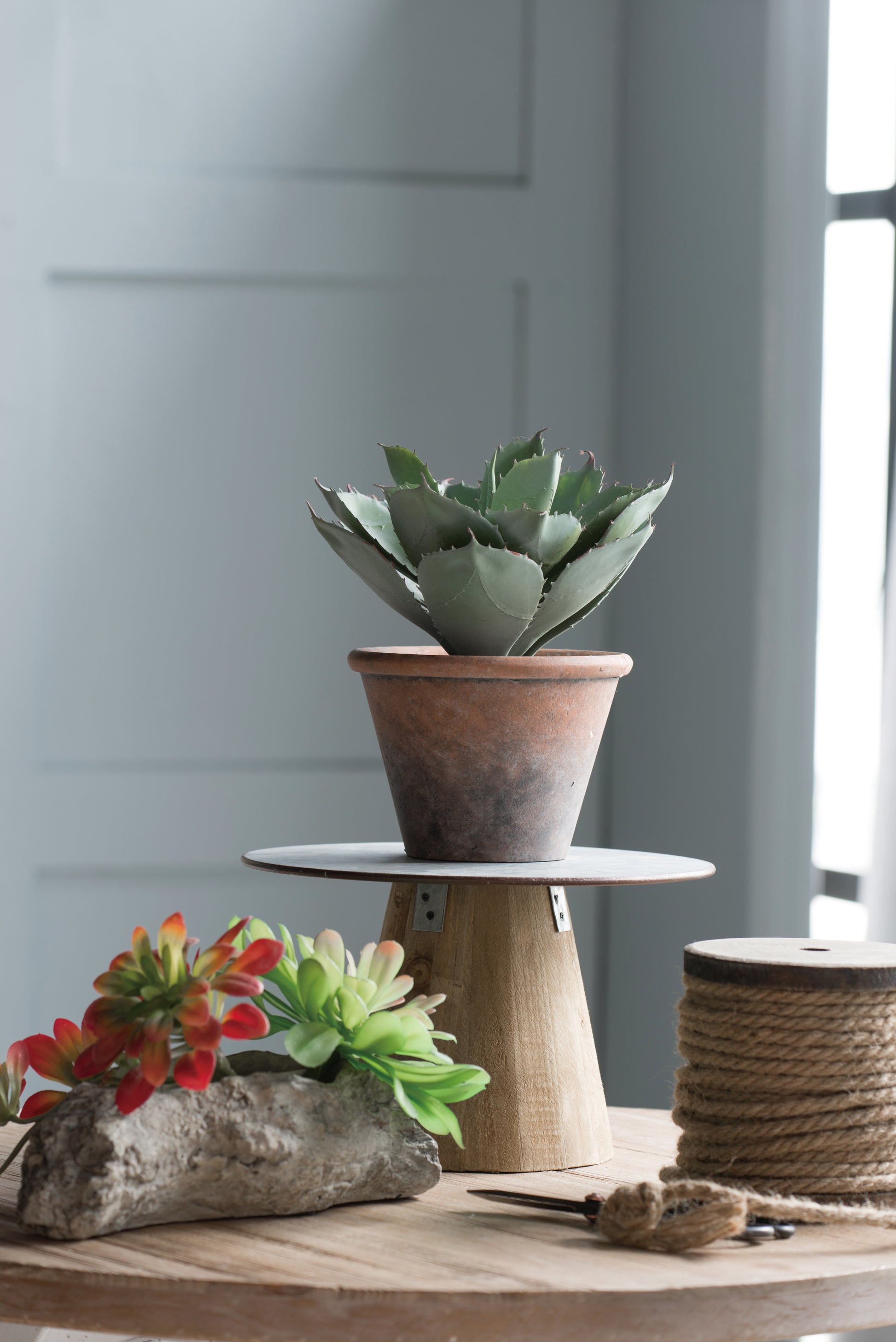 S 2 Galvanized Metal And Wood Cake Plates Brown Wood Metal