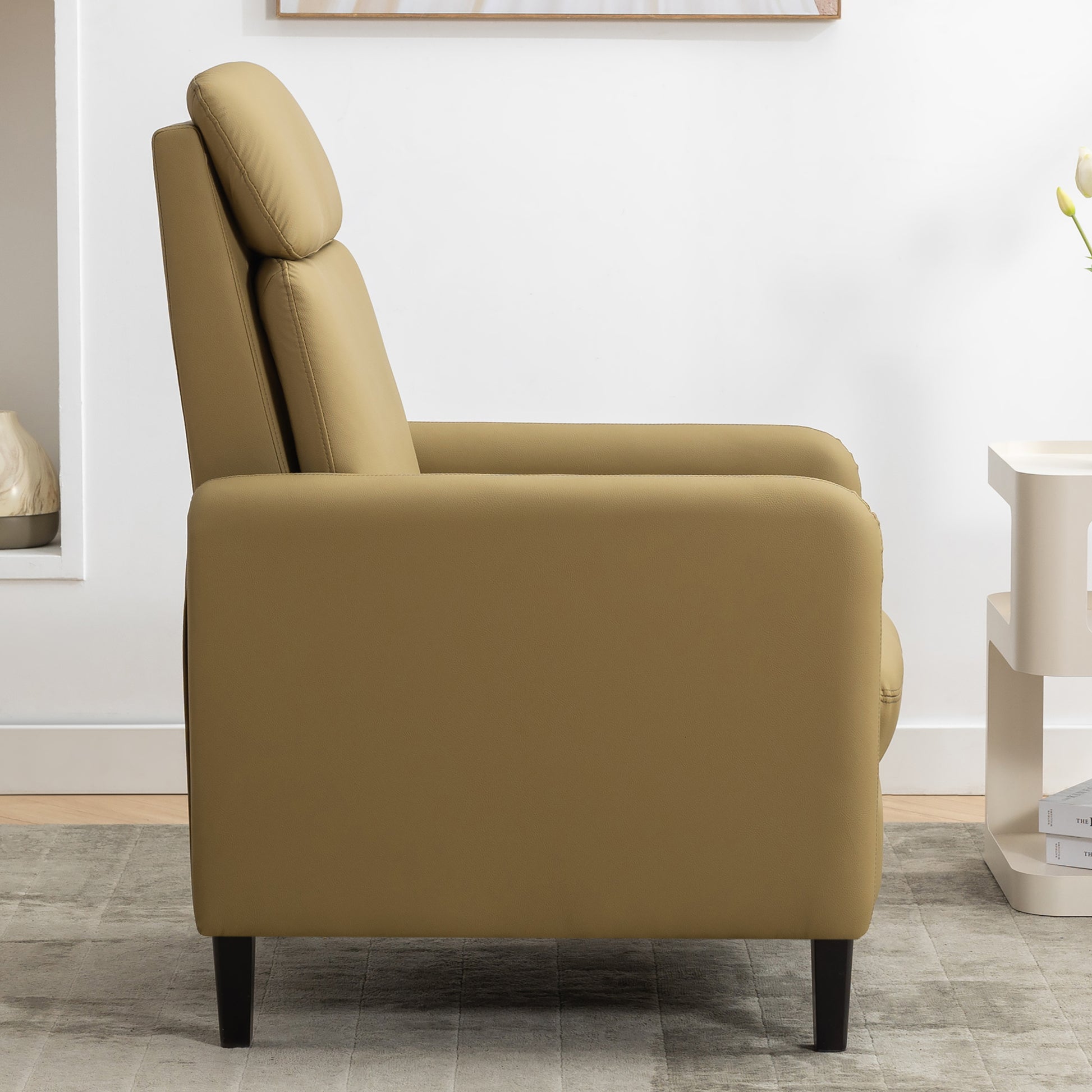 Modern Artistic Color Design Adjustable Recliner Chair Pu Leather For Living Room Bedroom Home Theater, Mustard Green Mustard Pu Leather