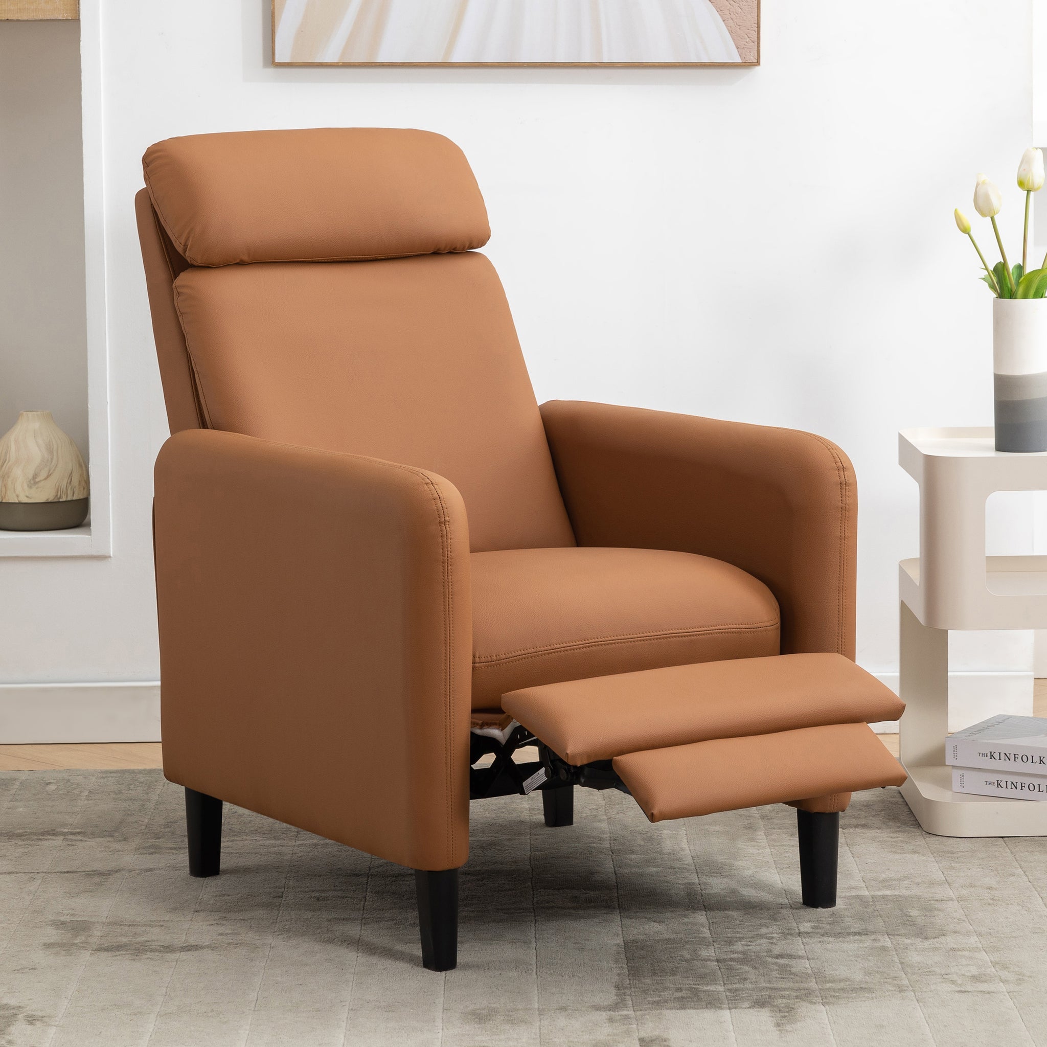 Modern Artistic Color Design Adjustable Recliner Chair burnt orange-pu leather