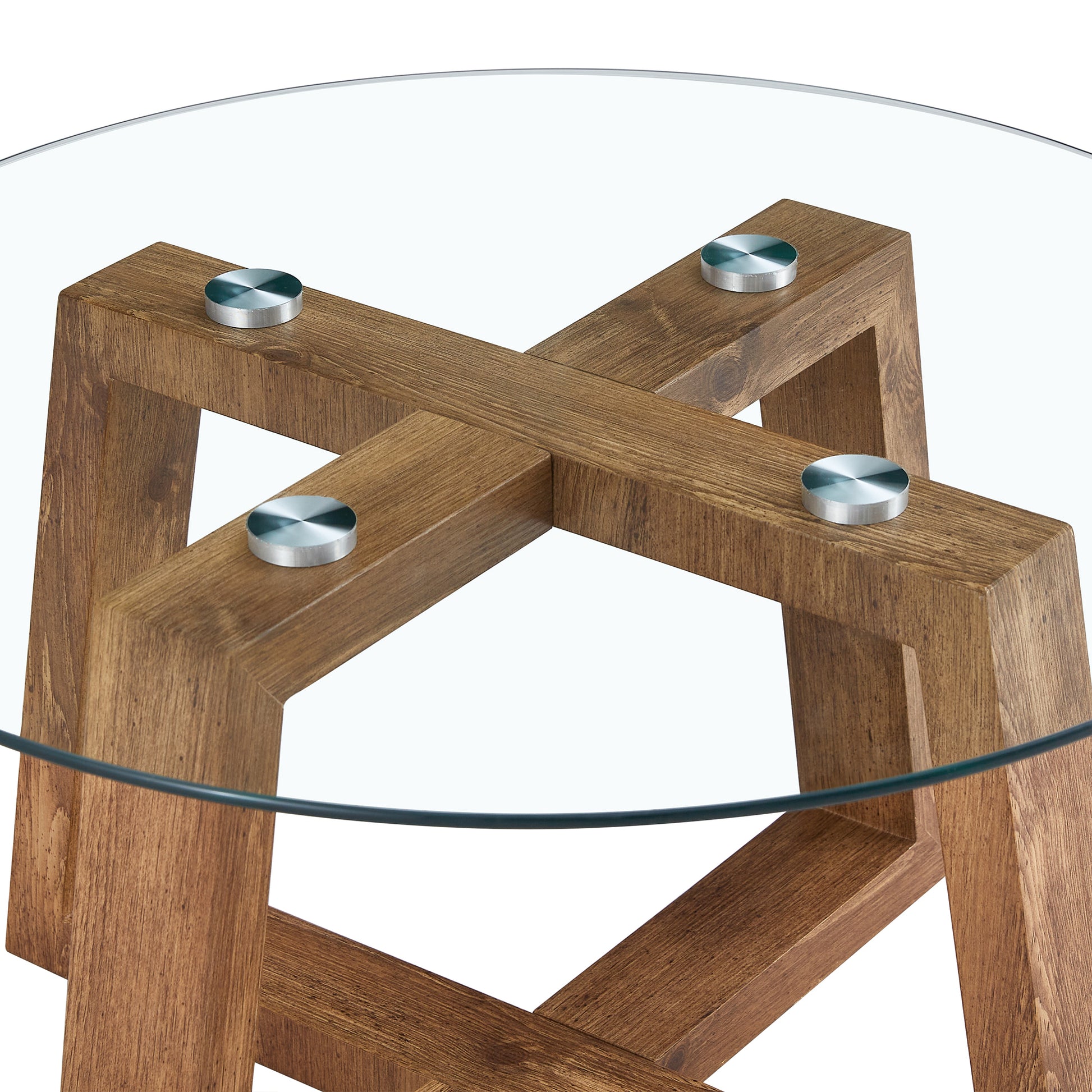 Modern Practical Circular Coffee And Tea Tables. Made Of Transparent Tempered Glass Tabletop And Wood Colored Mdf Material. Suitable For Living Rooms And Bedrooms.31.5"*31.5"*17.7" Natural Wood Mdf Glass