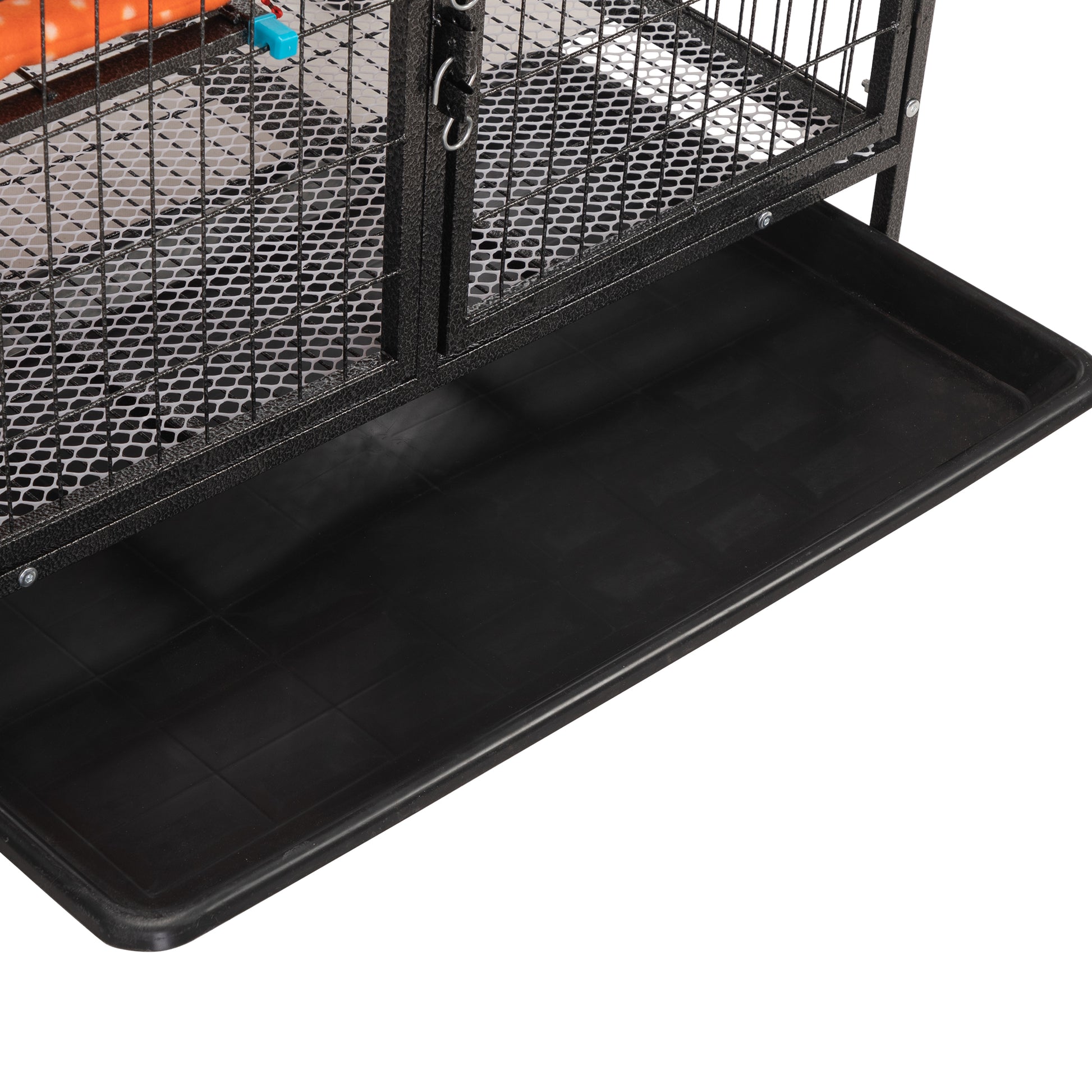 4 Story Pet Cage, Bunny Hutch With Ladder, Lockable Wheels And Removable Tray, Black And Orange Black Metal