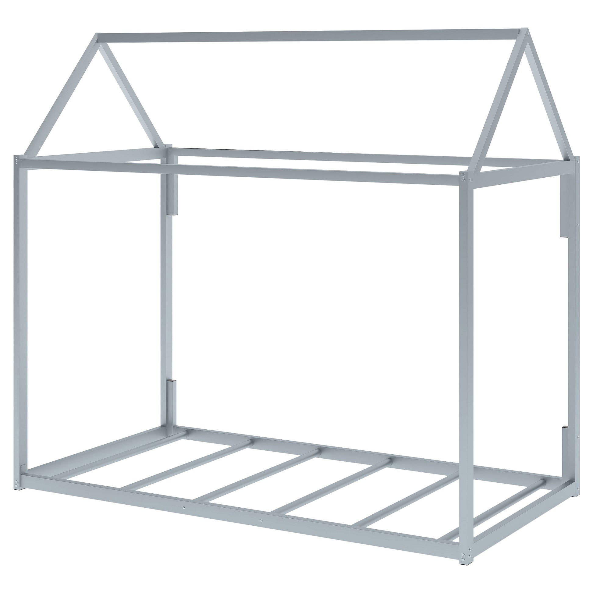 Metal House Shape Platform Bed, Twin Silver Metal