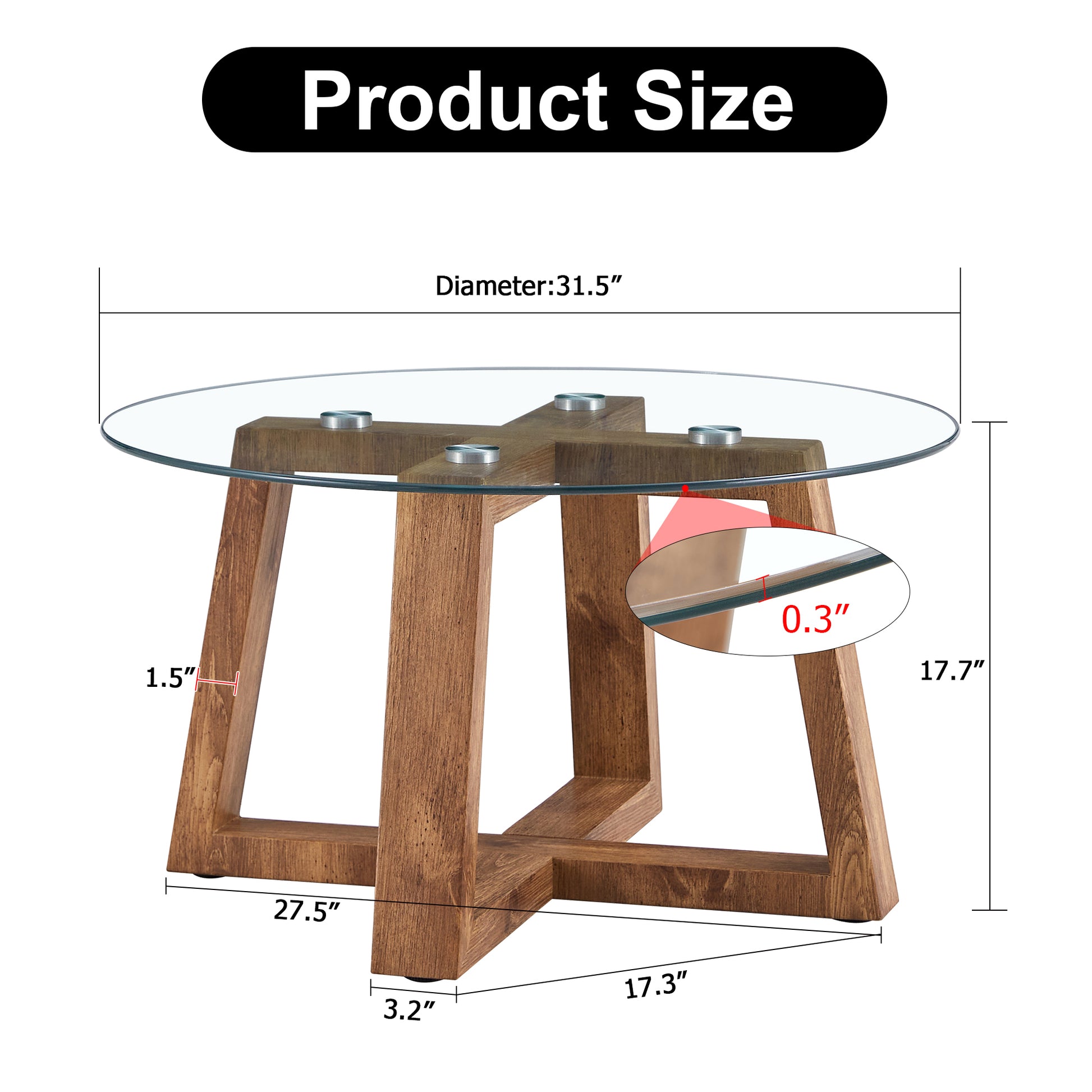 Modern Practical Circular Coffee And Tea Tables. Made Of Transparent Tempered Glass Tabletop And Wood Colored Mdf Material. Suitable For Living Rooms And Bedrooms.31.5"*31.5"*17.7" Natural Wood Mdf Glass