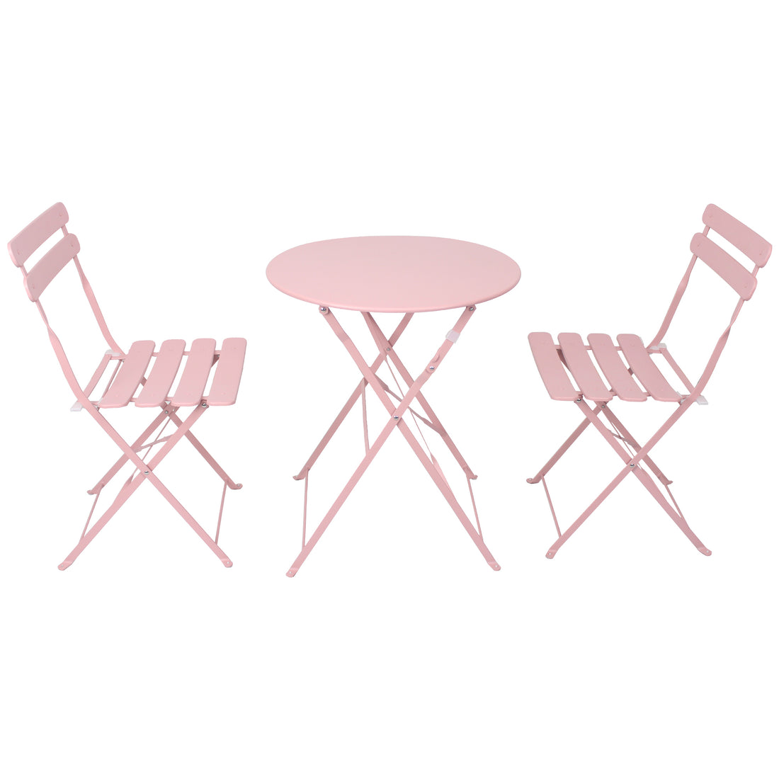 3 Pieces Patio Bistro Balcony Metail Chair Table Set Pink Yes Pink Rust Resistant Frame Fade Resistant Cushion Foam Metal