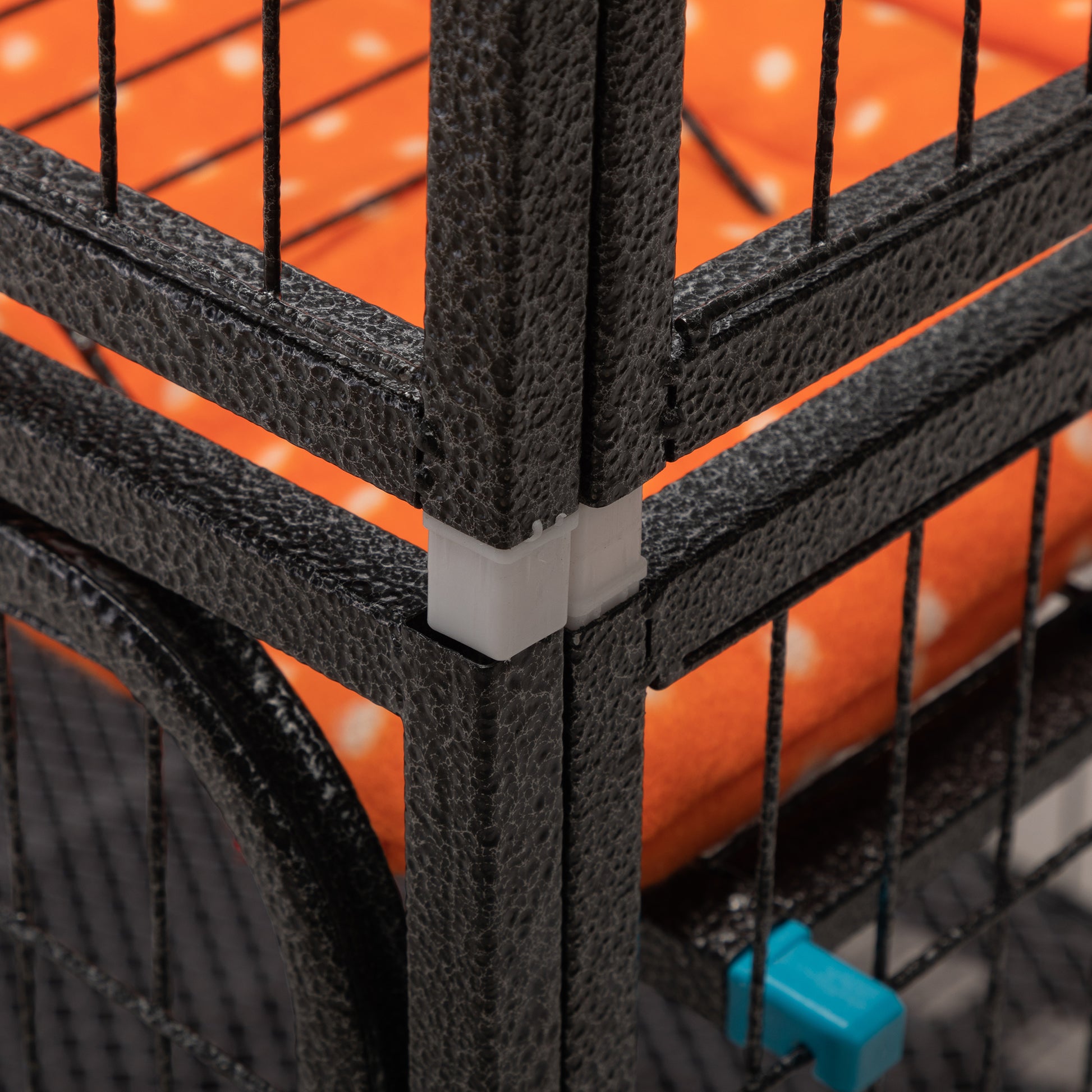 4 Story Pet Cage, Bunny Hutch With Ladder, Lockable Wheels And Removable Tray, Black And Orange Black Metal